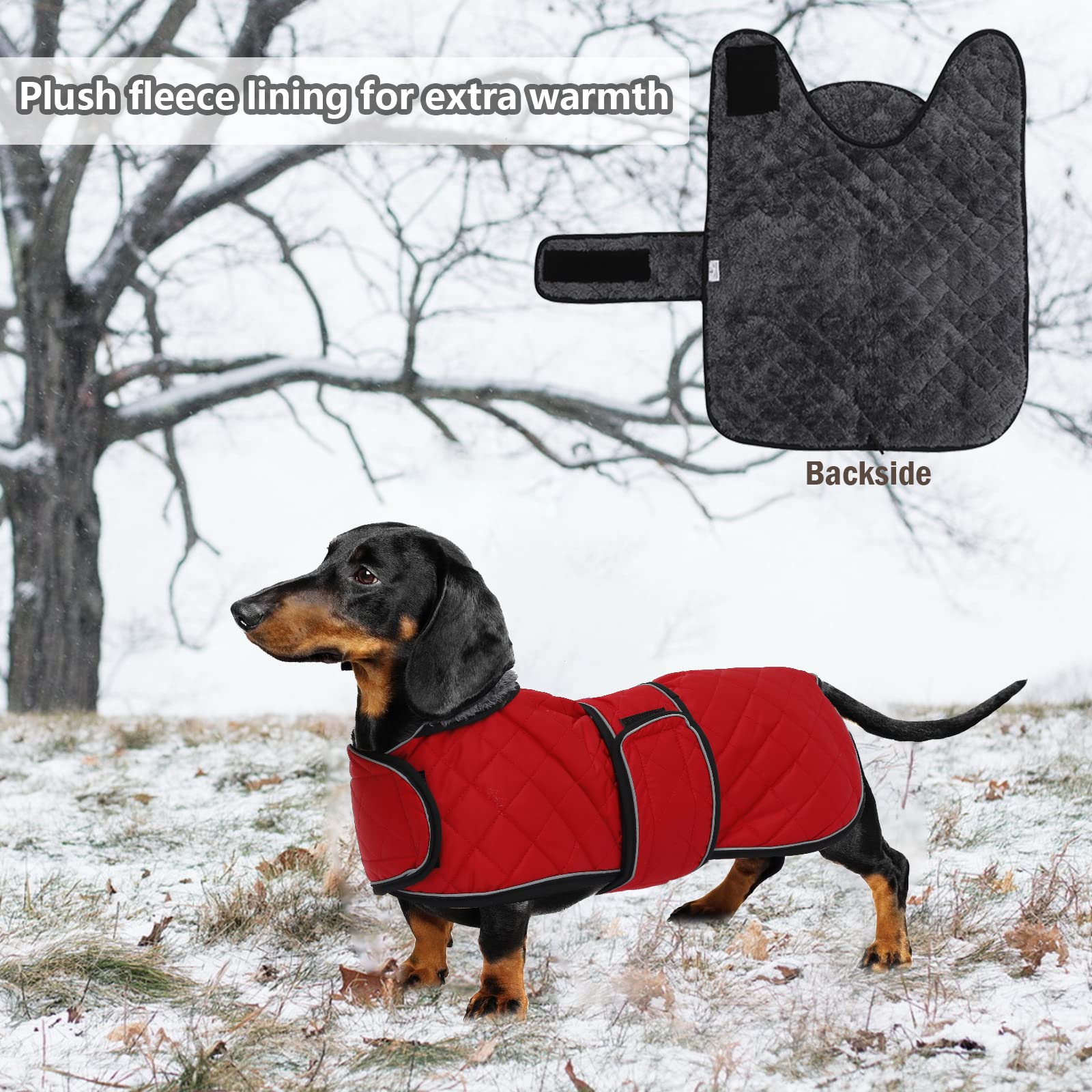 Geyecete adjustable bands red coat demonstrates secure easy-fit.