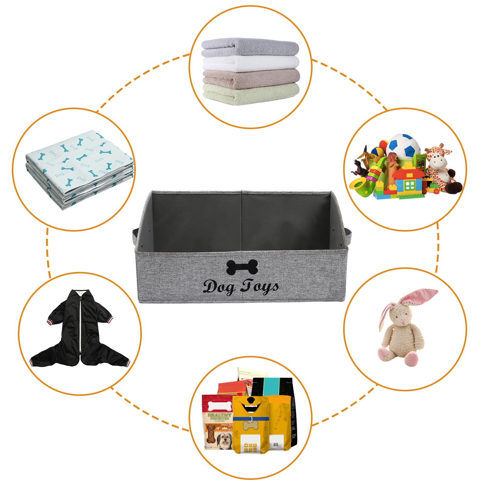 Geyecete dog toy bin with handles for easy transport between rooms