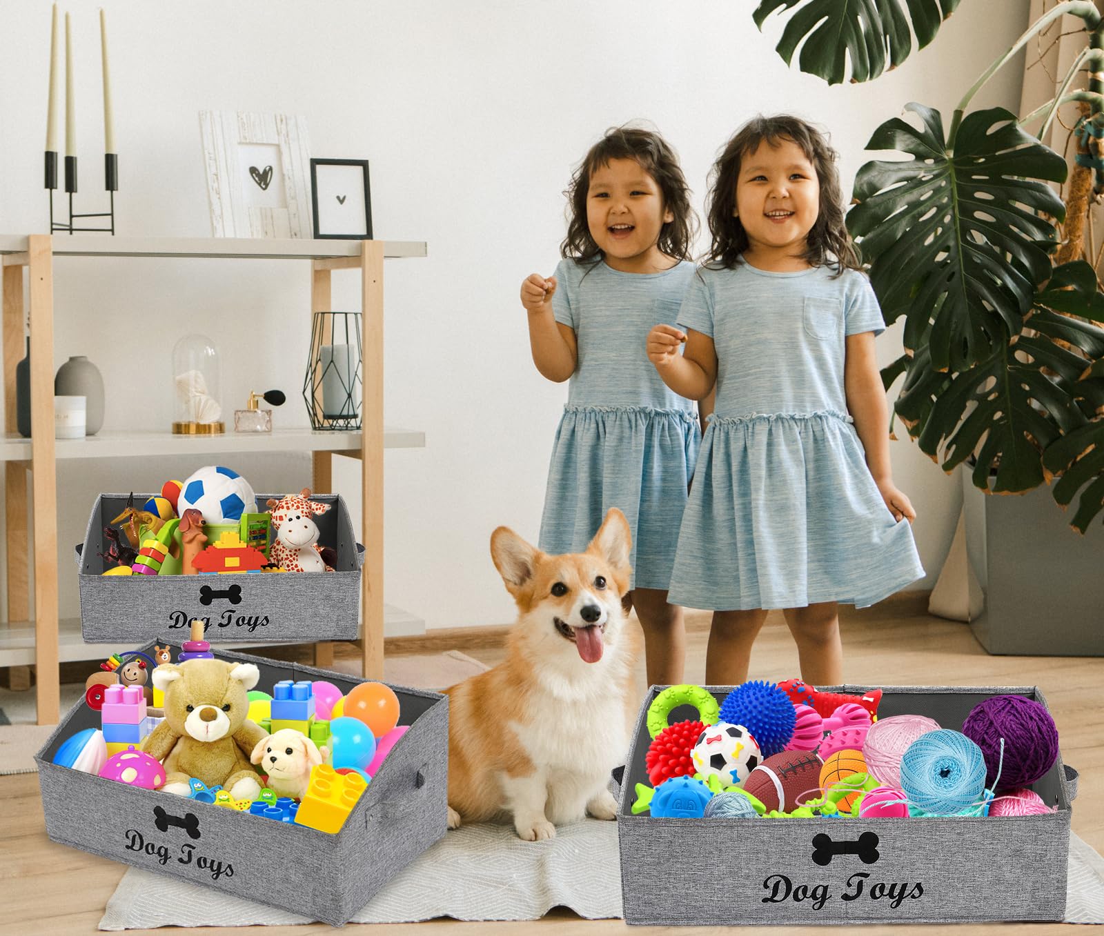 Geyecete dog toy bin snow-gray decor blends with home style