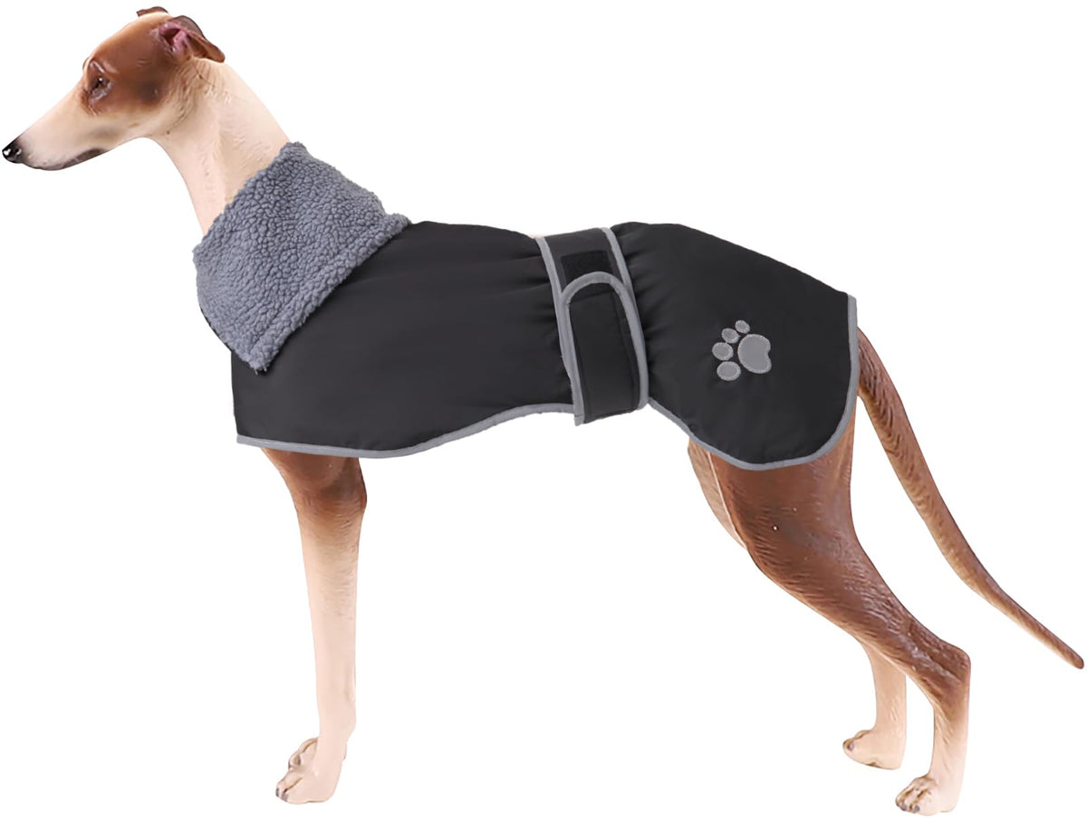 Geyecete dog winter coat with lamb velvet inside keeps Greyhounds warm during cold walks.