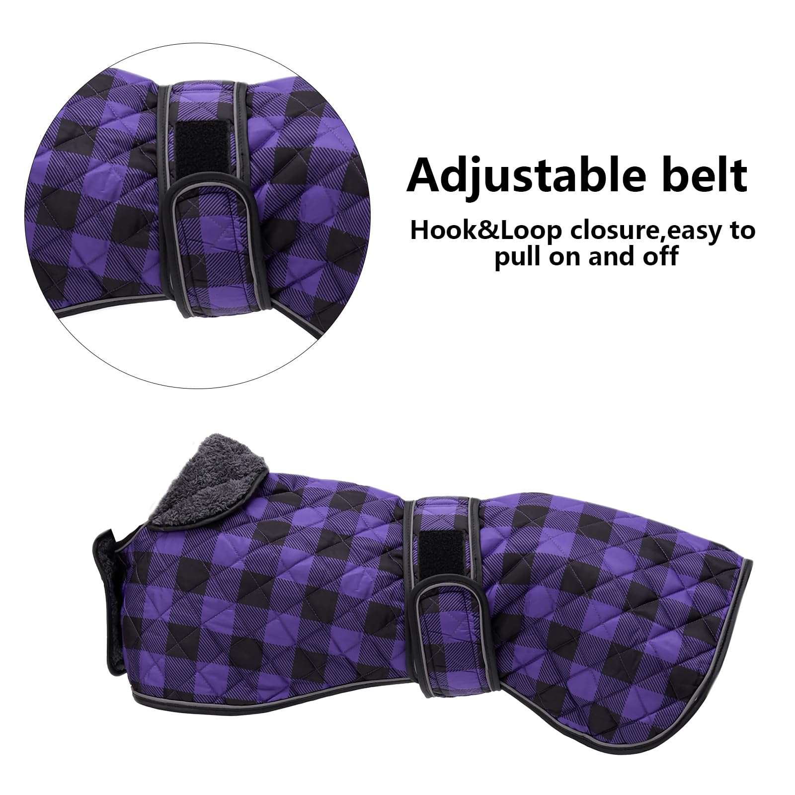 Geyecete greyhound coat adjustable bands demonstrating secure fit