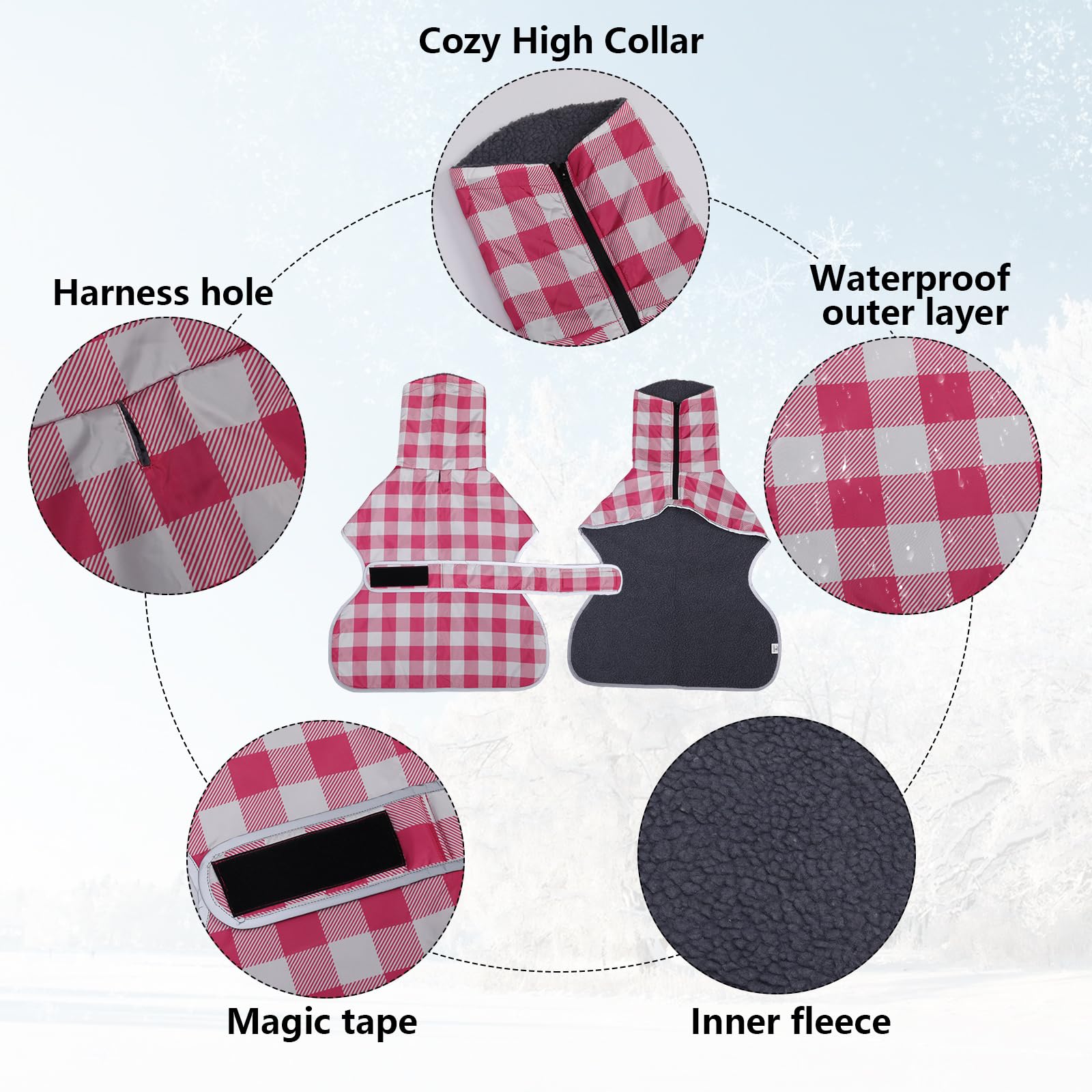 Geyecete greyhound coat back view highlights reflective fabric for safety.