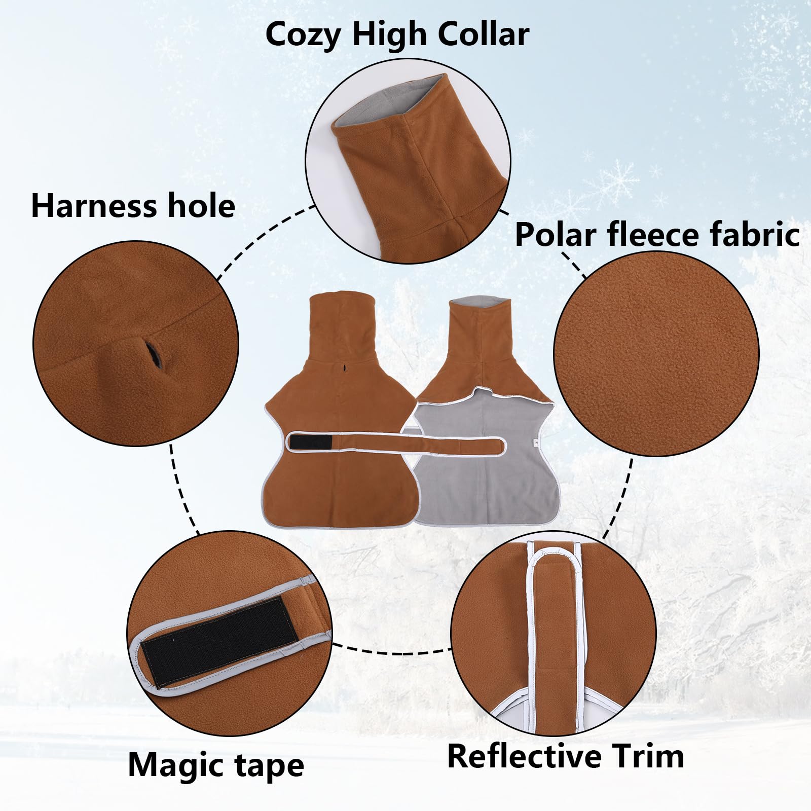 Geyecete Greyhound Cosy Fleece Jumper side view in brown improves visibility and comfort.
