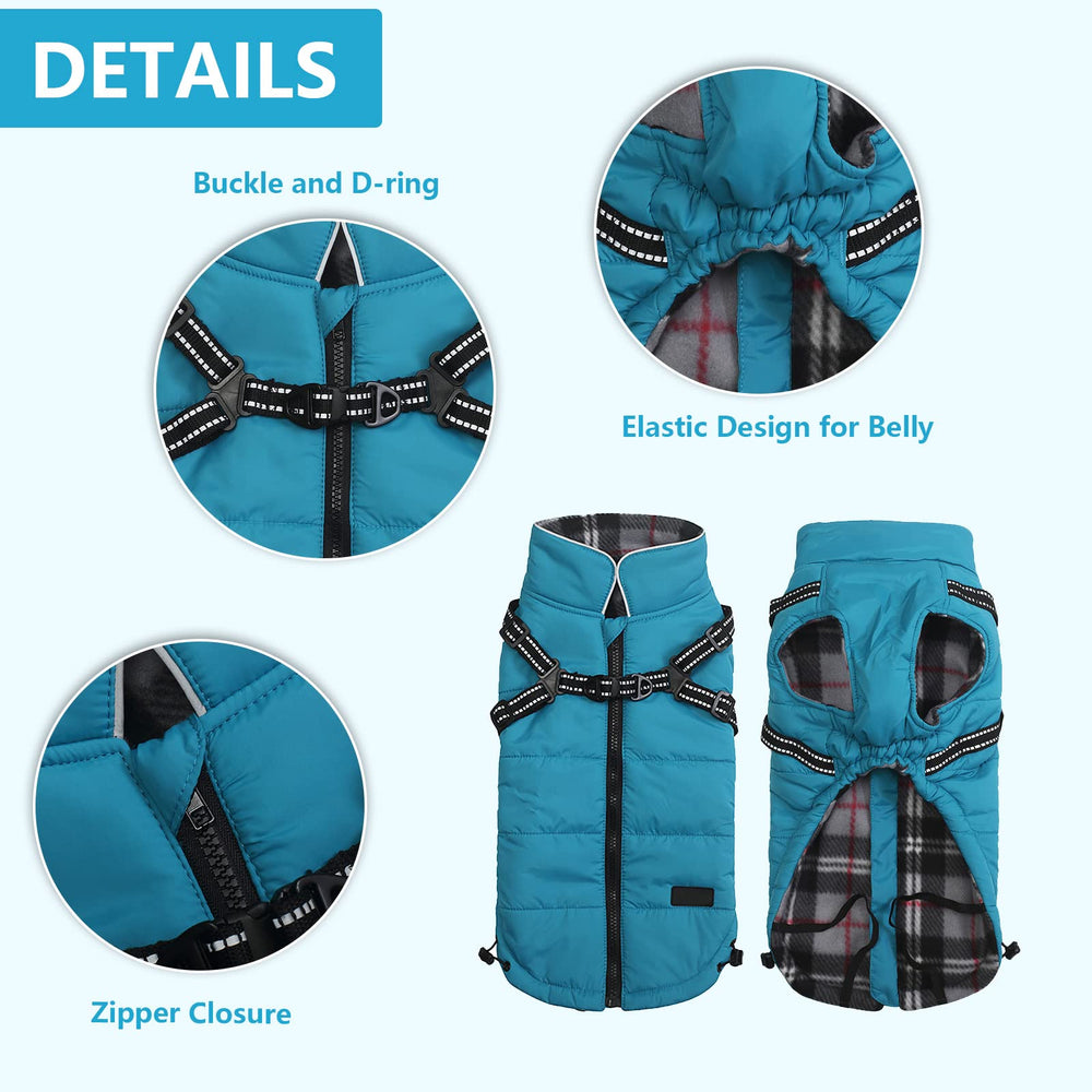 Geyecete Winter Warm Coat blue side view highlighting weatherproof fabric
