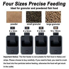 GEZIEKID four feeding bins accommodate different pellet sizes for varied fish.
