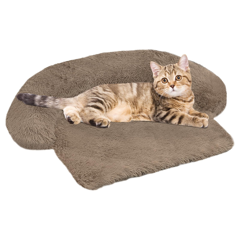 GGIB Calming Dog Bed camel side view with plush fabric and raised edges for support.
