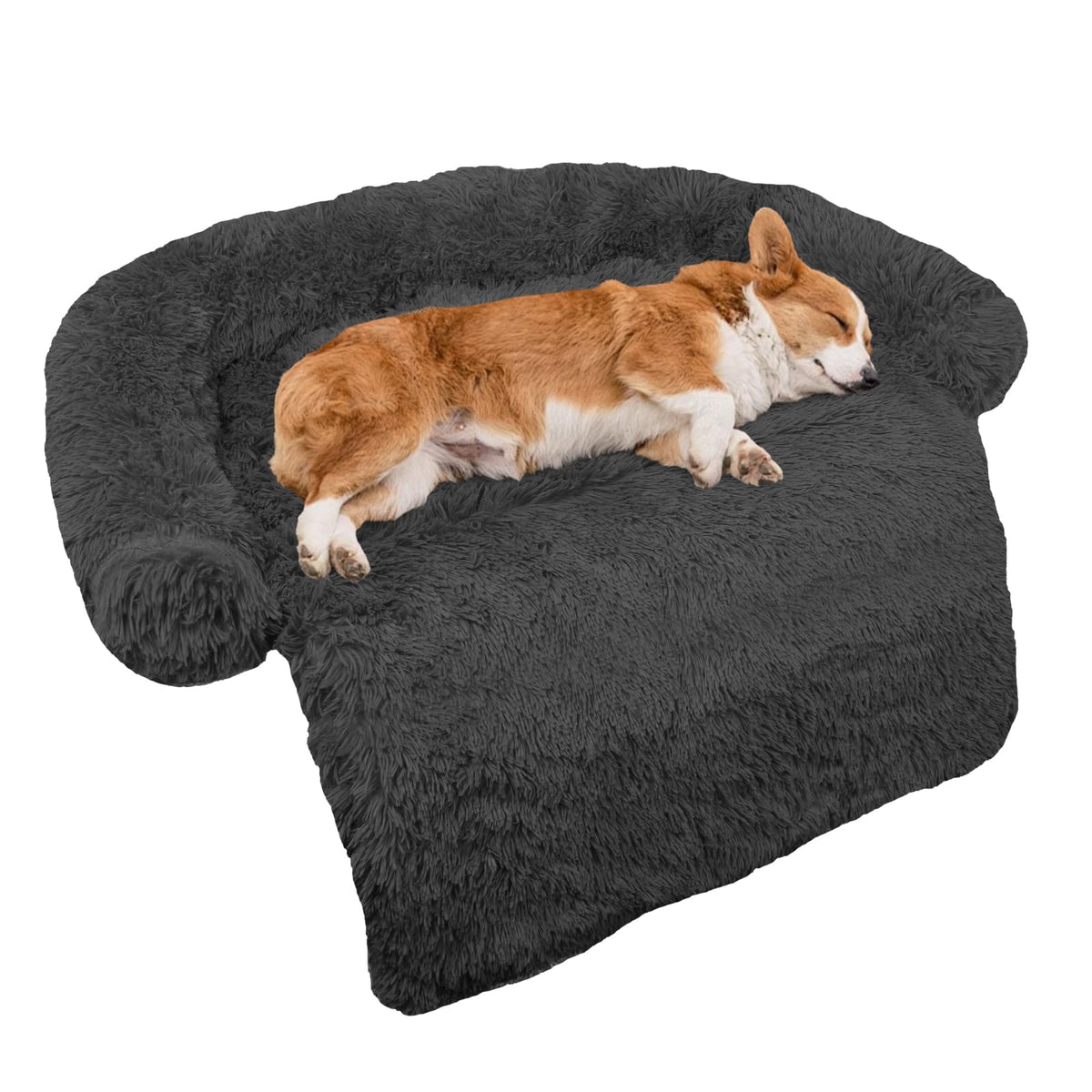 GGIB calming dog bed front view in dark grey for cozy, supportive sleep