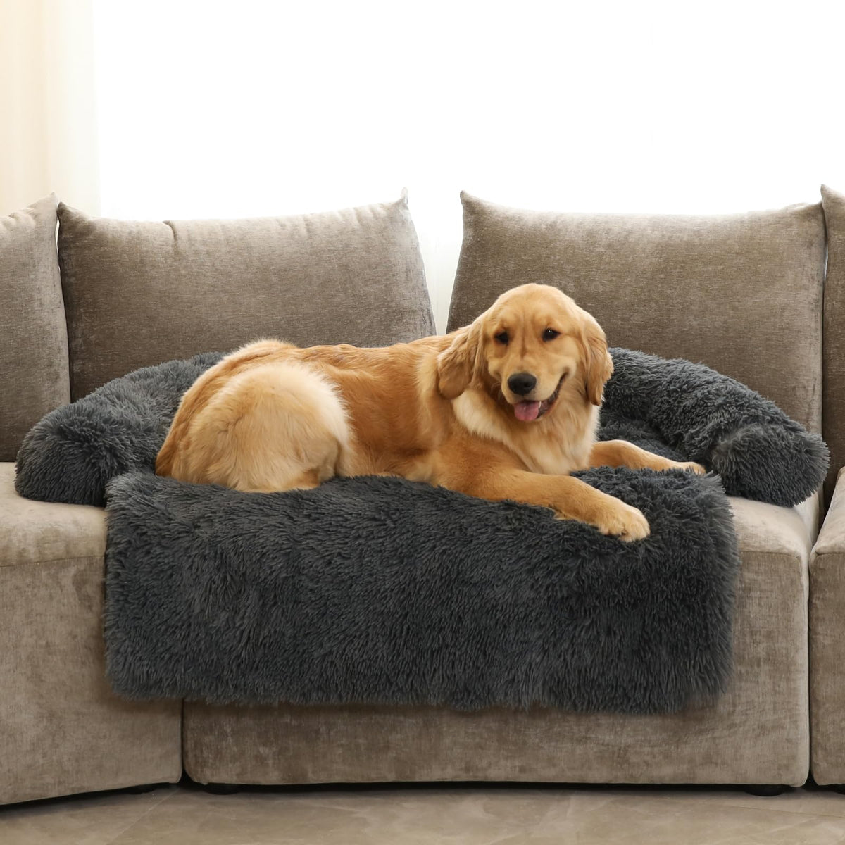 GGIB calming dog bed plush fabric closeup for luxurious comfort during naps.