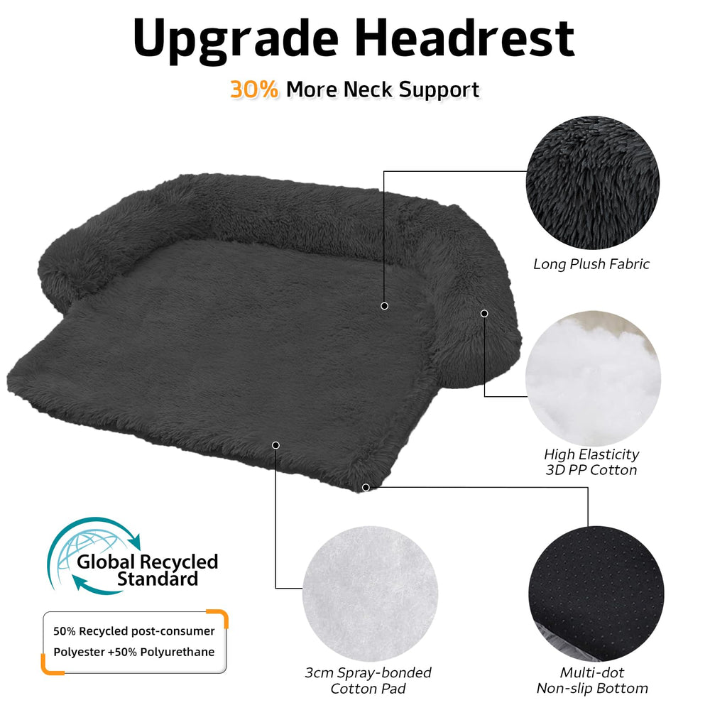 GGIB calming dog bed raised edges closeup showing head and neck support.
