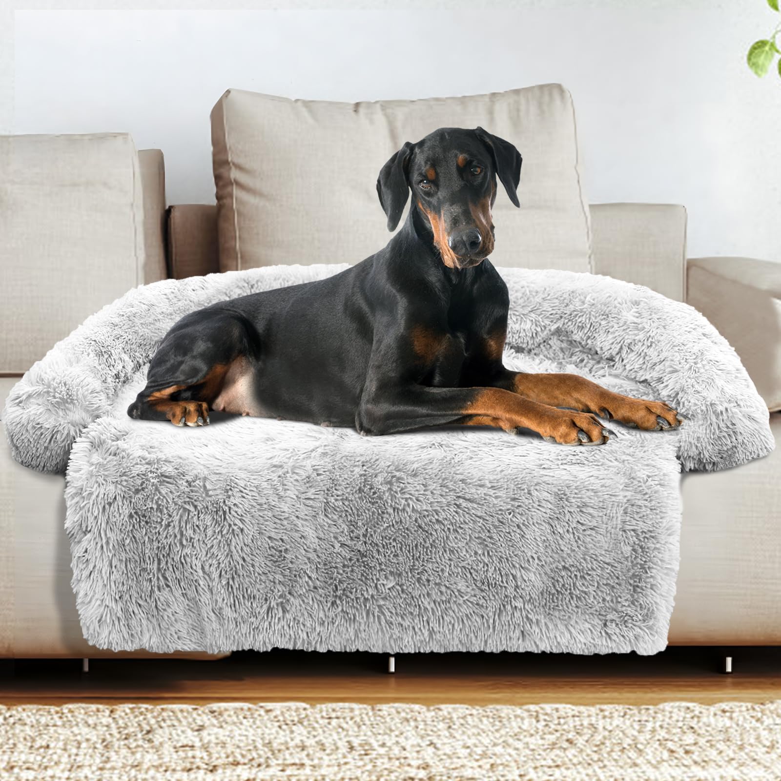 GGIB Calming Dog Bed XXL light grey with soft plush fabric for cozy naps.