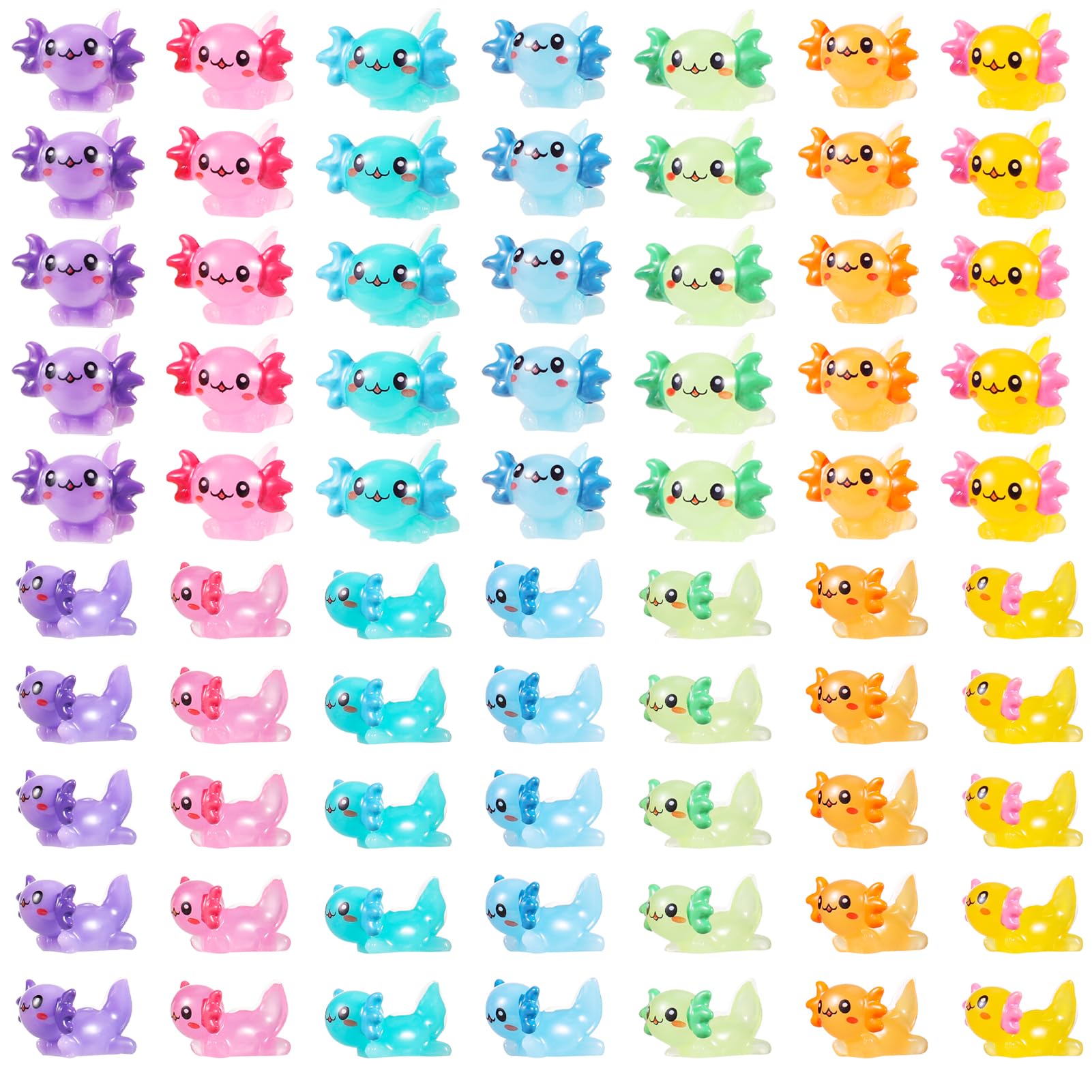 GGSTDDUP 70-pcs mini axolotls pack in seven colors for vivid fairy garden scenes.