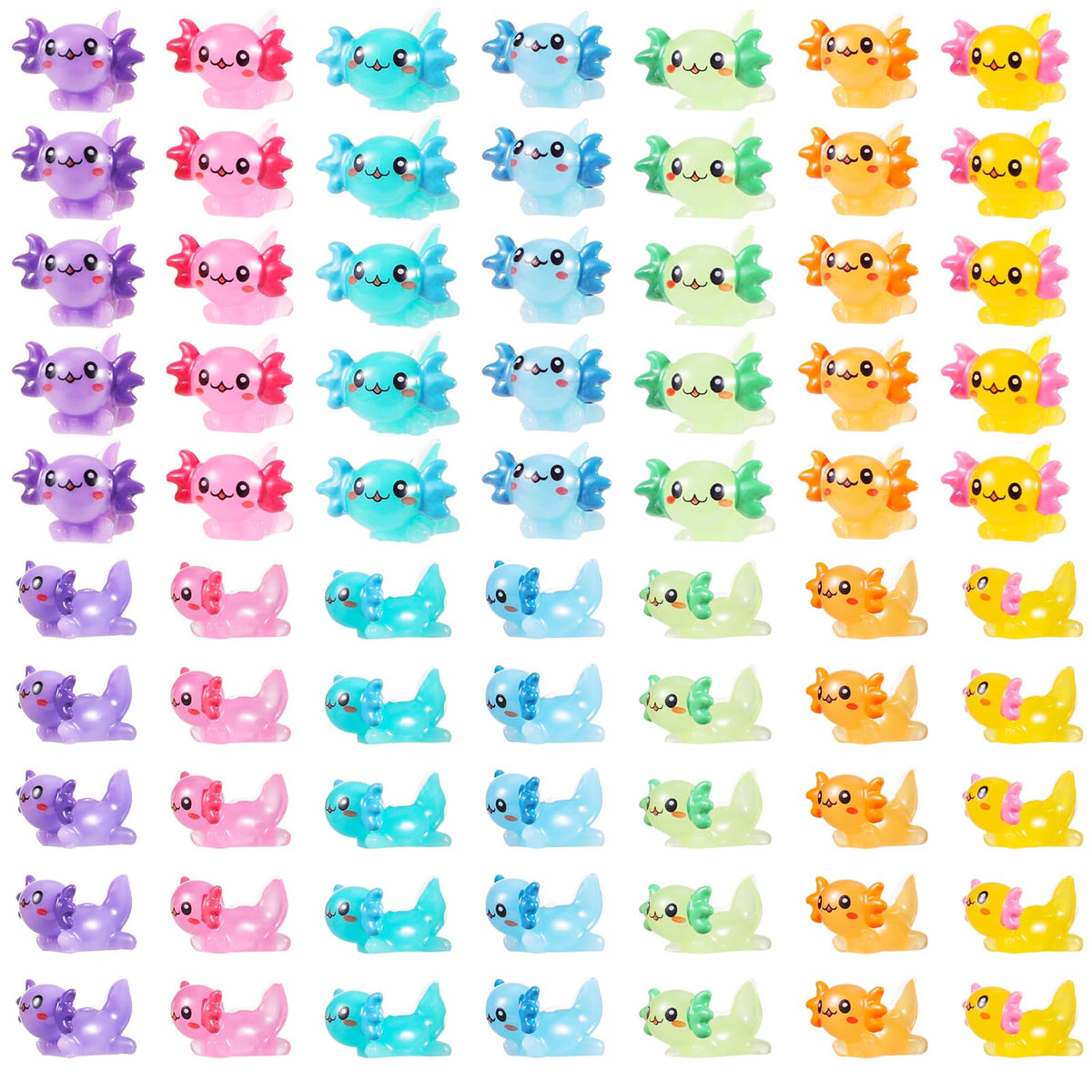 GGSTDDUP 70-pcs mini axolotls pack in seven colors for vivid fairy garden scenes.