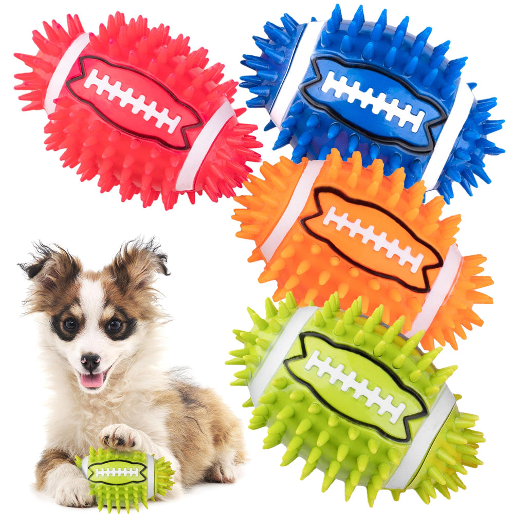 GHOBROFY 4-pack squeaky footballs bundle for medium and large dogs—durable and engaging
