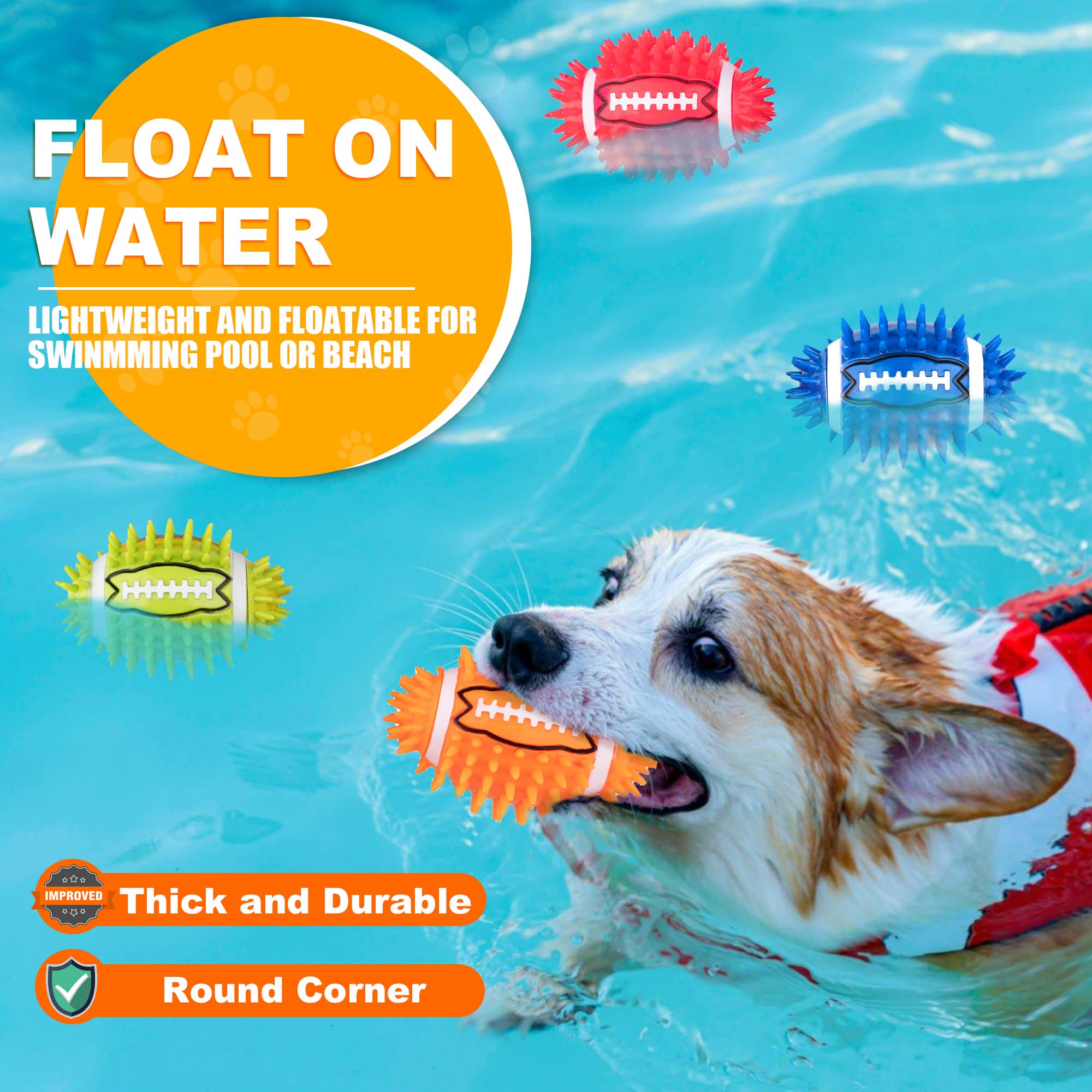 GHOBROFY blue squeaky football aids teeth cleaning while entertaining during fetch
