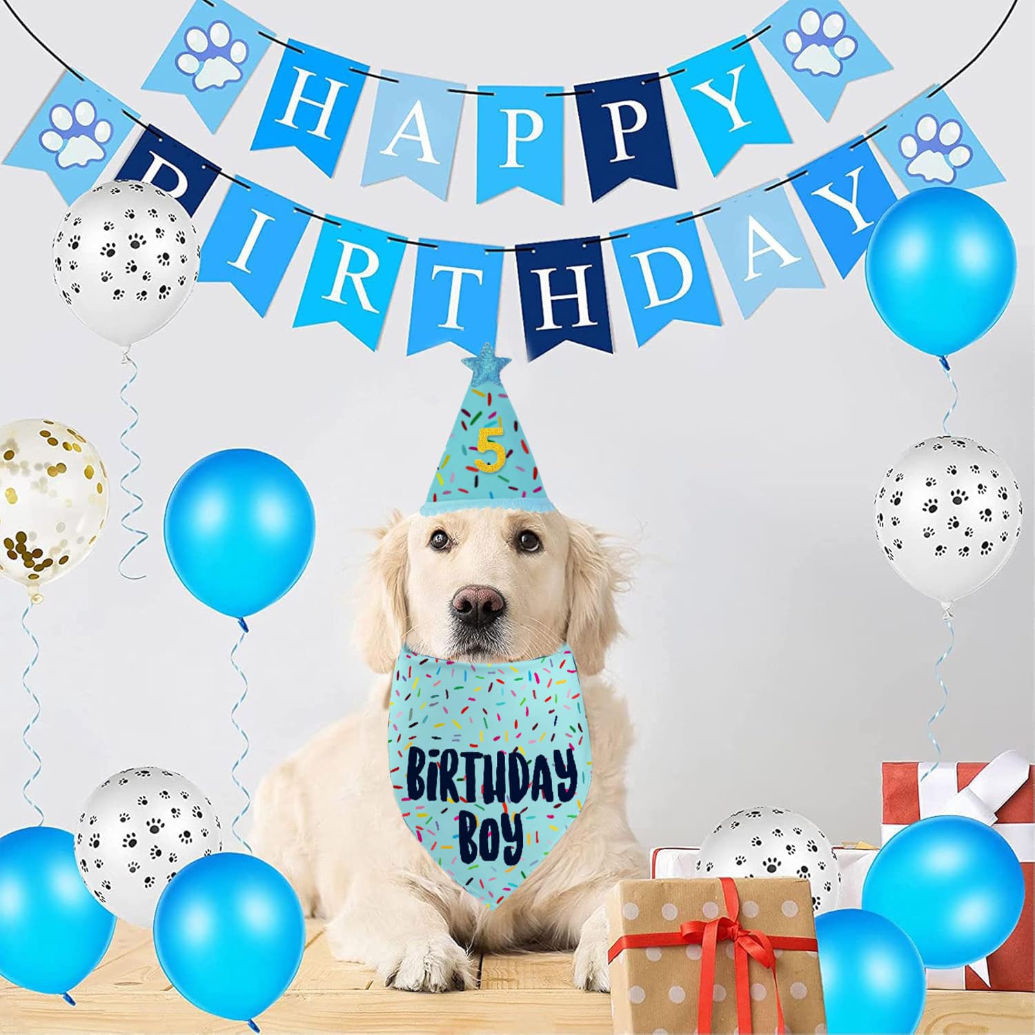 GHSJYO dog birthday bandana light-blue hat adds festive charm