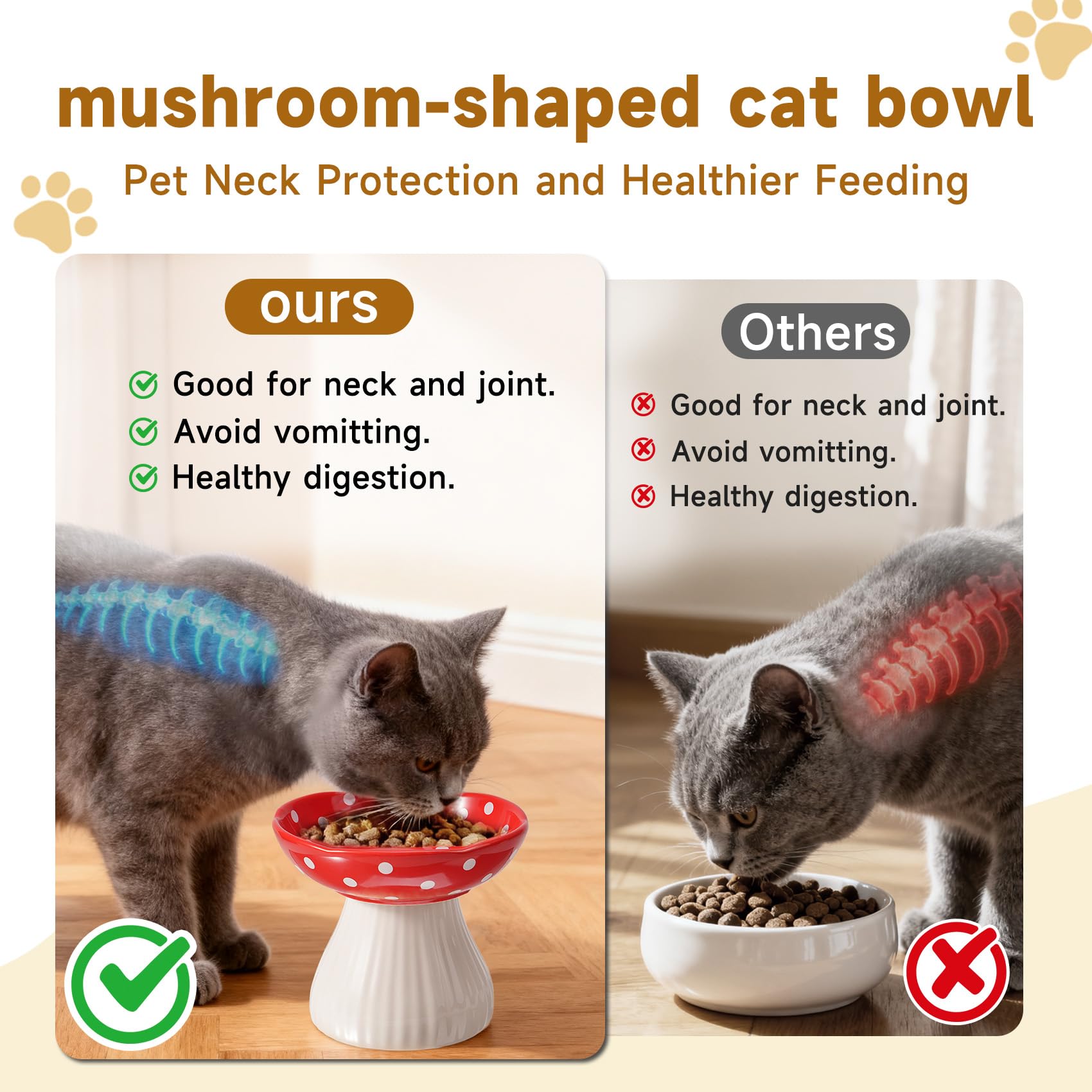 Giciubui mushroom cat bowl ceramic detail highlights lead-and-cadmium-free safety