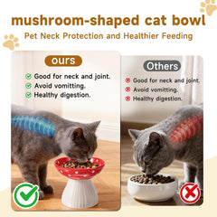 Giciubui mushroom cat bowl ceramic detail highlights lead-and-cadmium-free safety