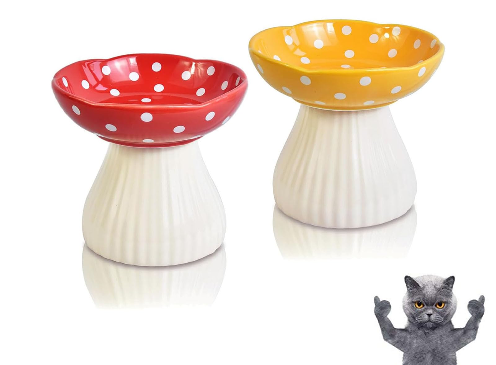 Giciubui mushroom cat bowl red front view for stable feeding