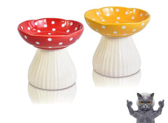 Giciubui mushroom cat bowl red front view for stable feeding