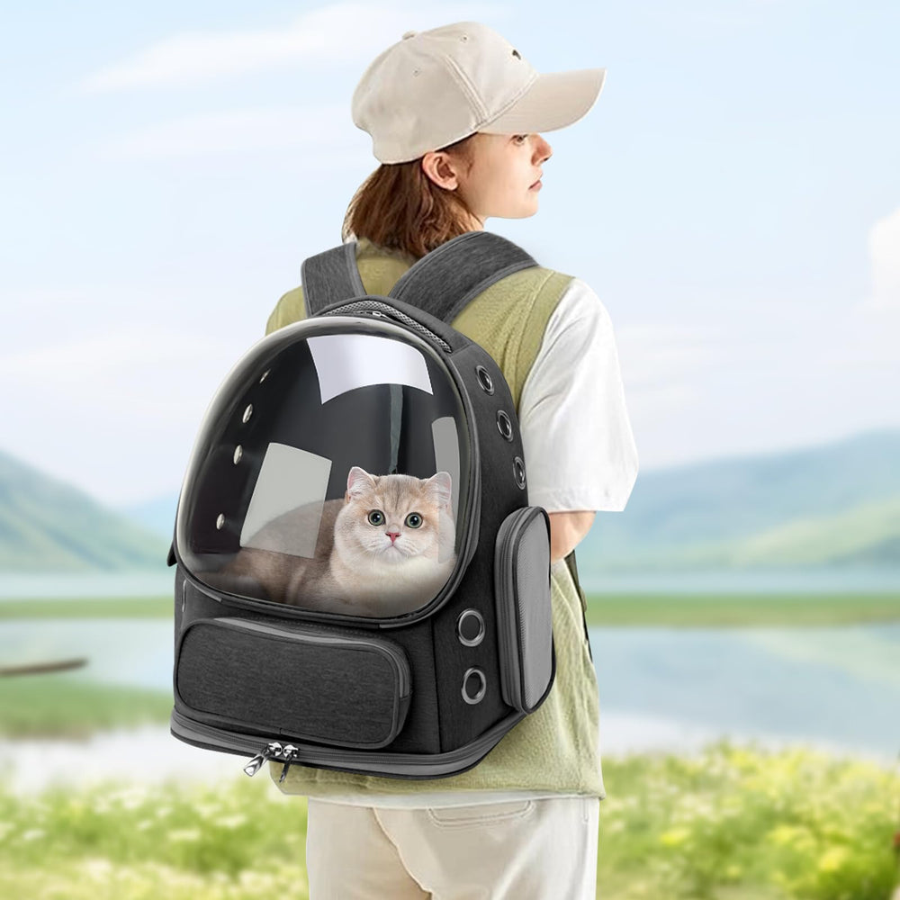 GixDix Cat Backpack in-use on a hiking trail for pets
