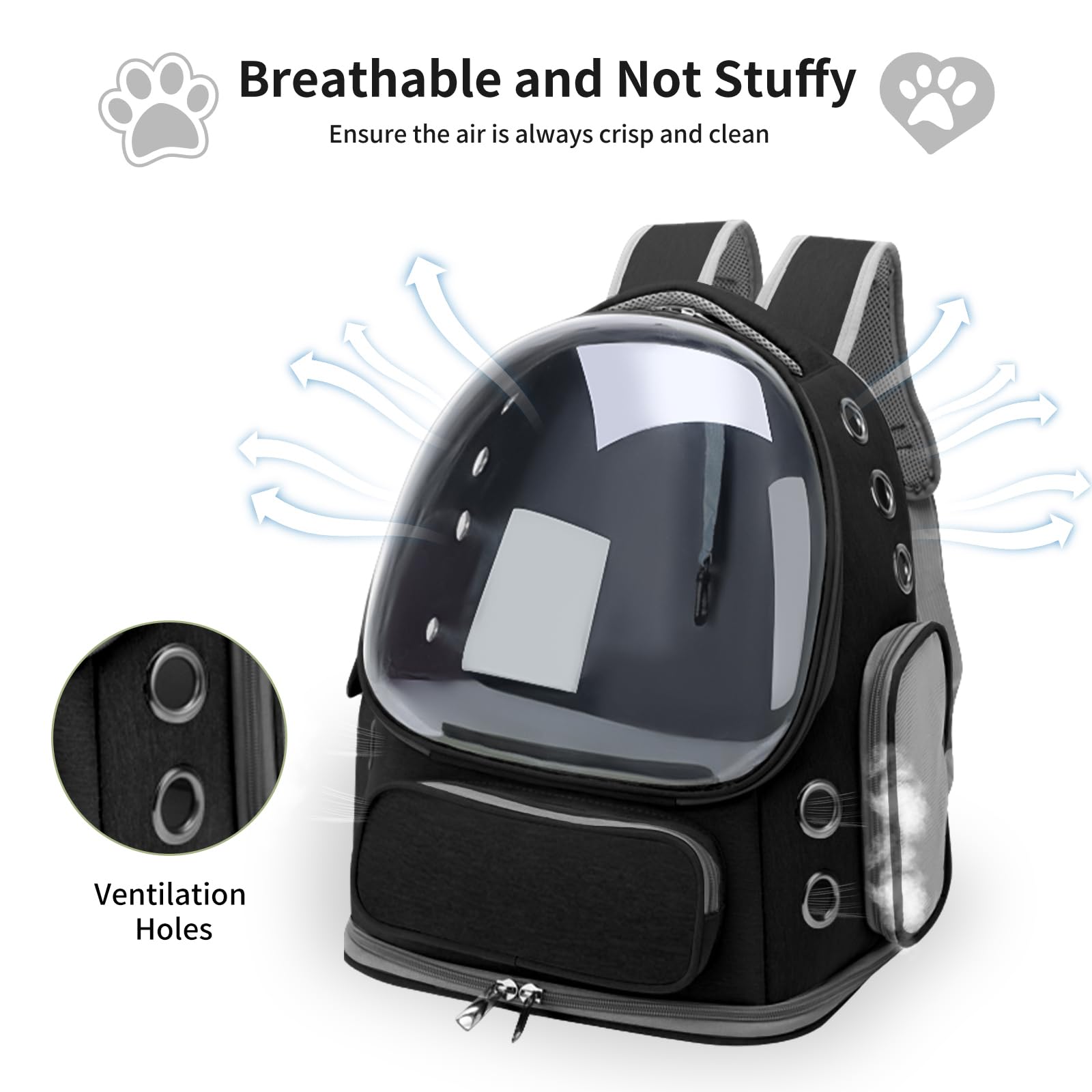 GixDix Cat Backpack ventilation holes promote airflow for comfort