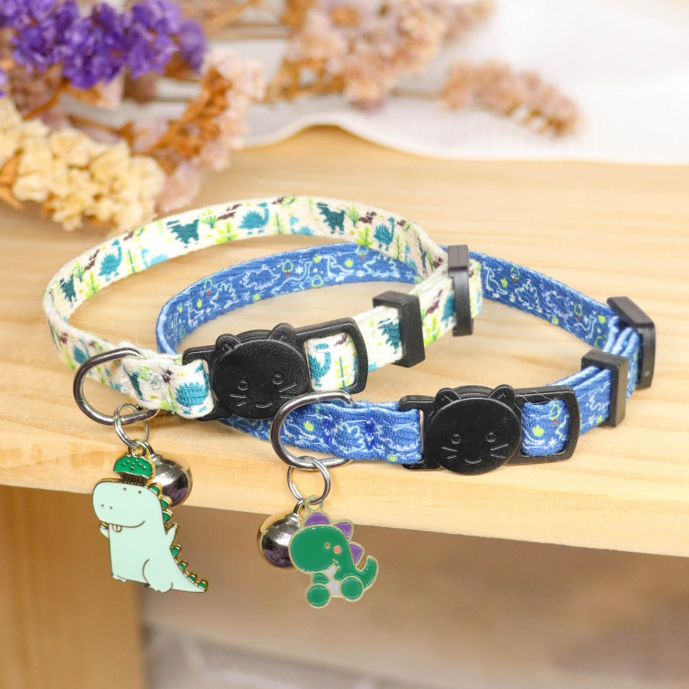 Giecooh cat collar breakaway dinosaur pattern on kitten highlights adjustable comfort