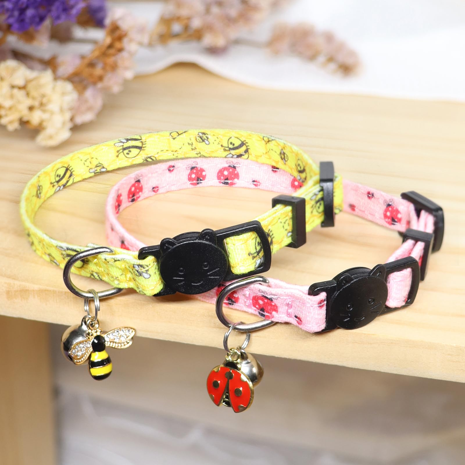 Giecooh cat collar breakaway ladybug print on a cat, easy tracking
