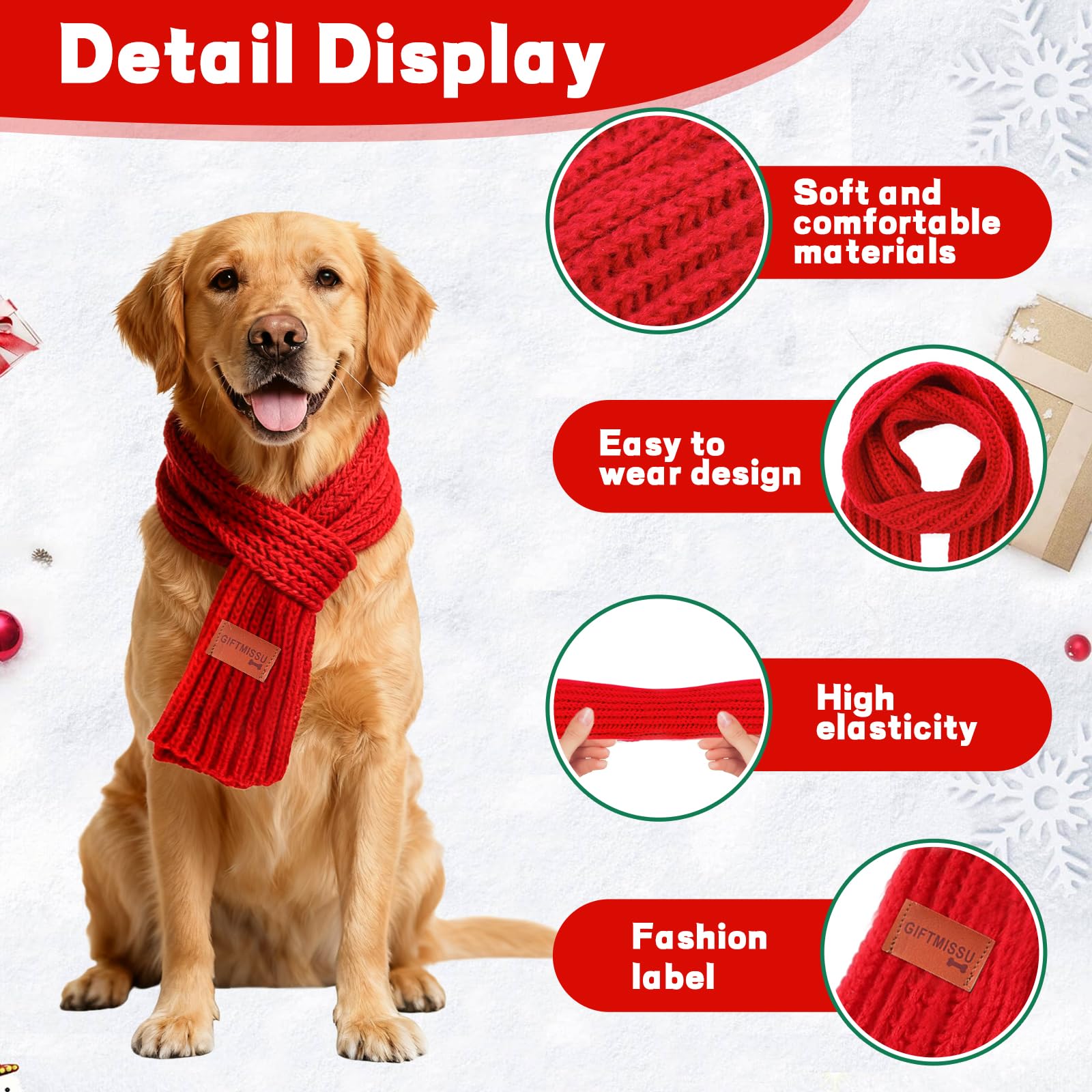GIFTMISSU two-tone scarf worn by a pet in a winter photoshoot.