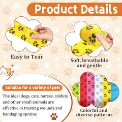 GIFTMISSU Paw Print Vet Wrap yellow roll bright visibility for care tasks