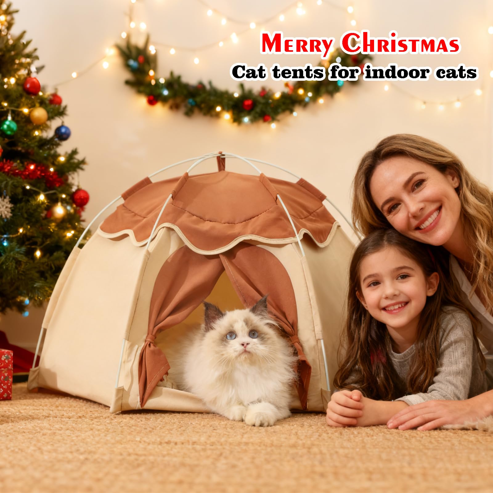 Gigreinc cat tent cushion features bear pattern for soft support.