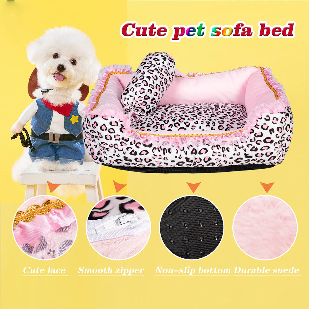 Gigreinc dog bed small pink leopard bottom oxford view showing durable base
