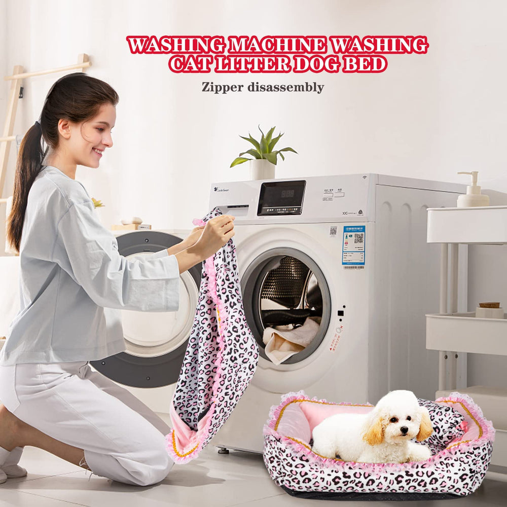 Gigreinc dog bed small pink leopard removable mat for easy washing
