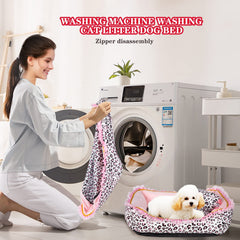 Gigreinc dog bed small pink leopard removable mat for easy washing