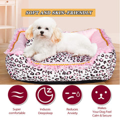 Gigreinc dog bed small pink leopard side view highlighting plush texture
