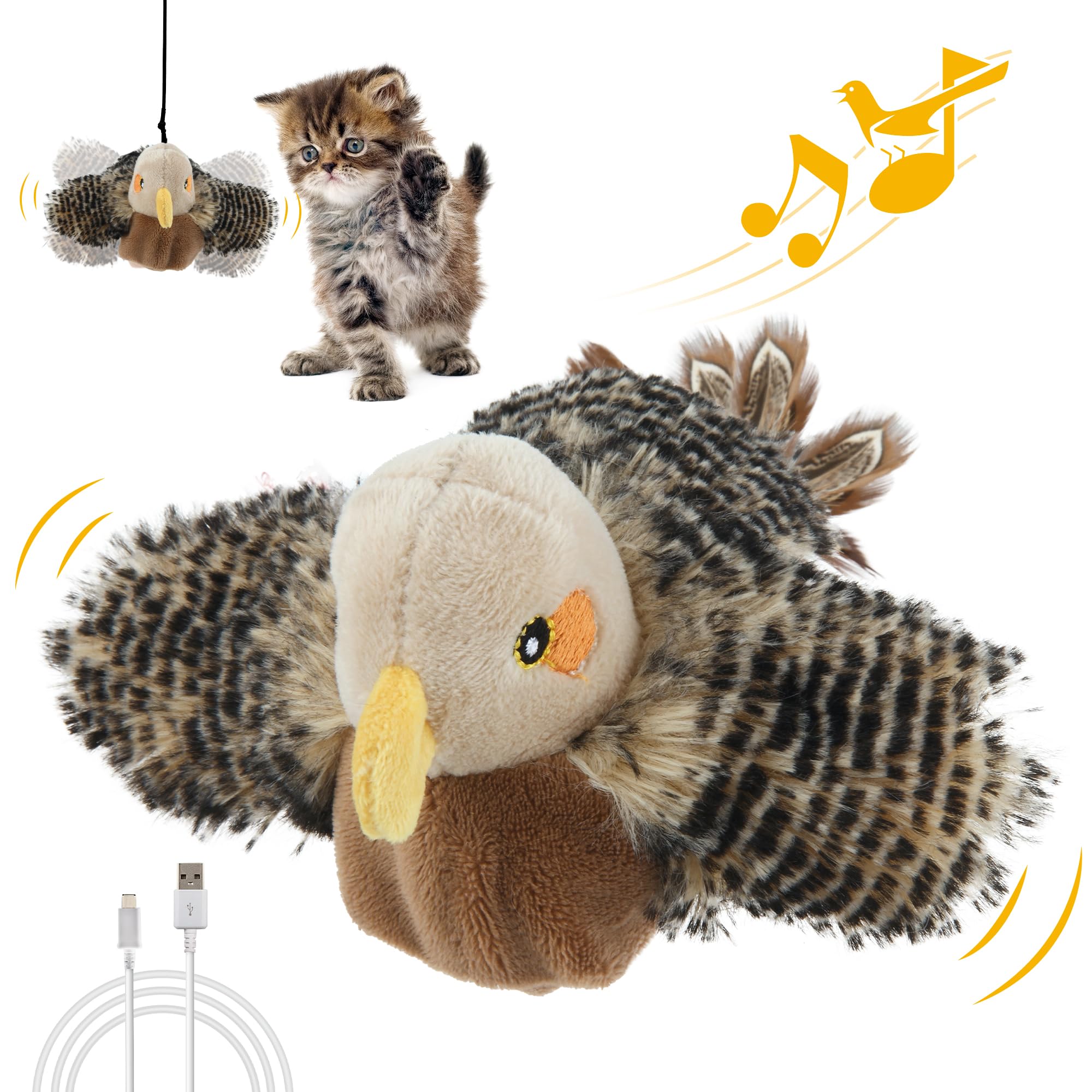 Gigwi flapping bird toy wings extended for interactive play and hunting-like motion.