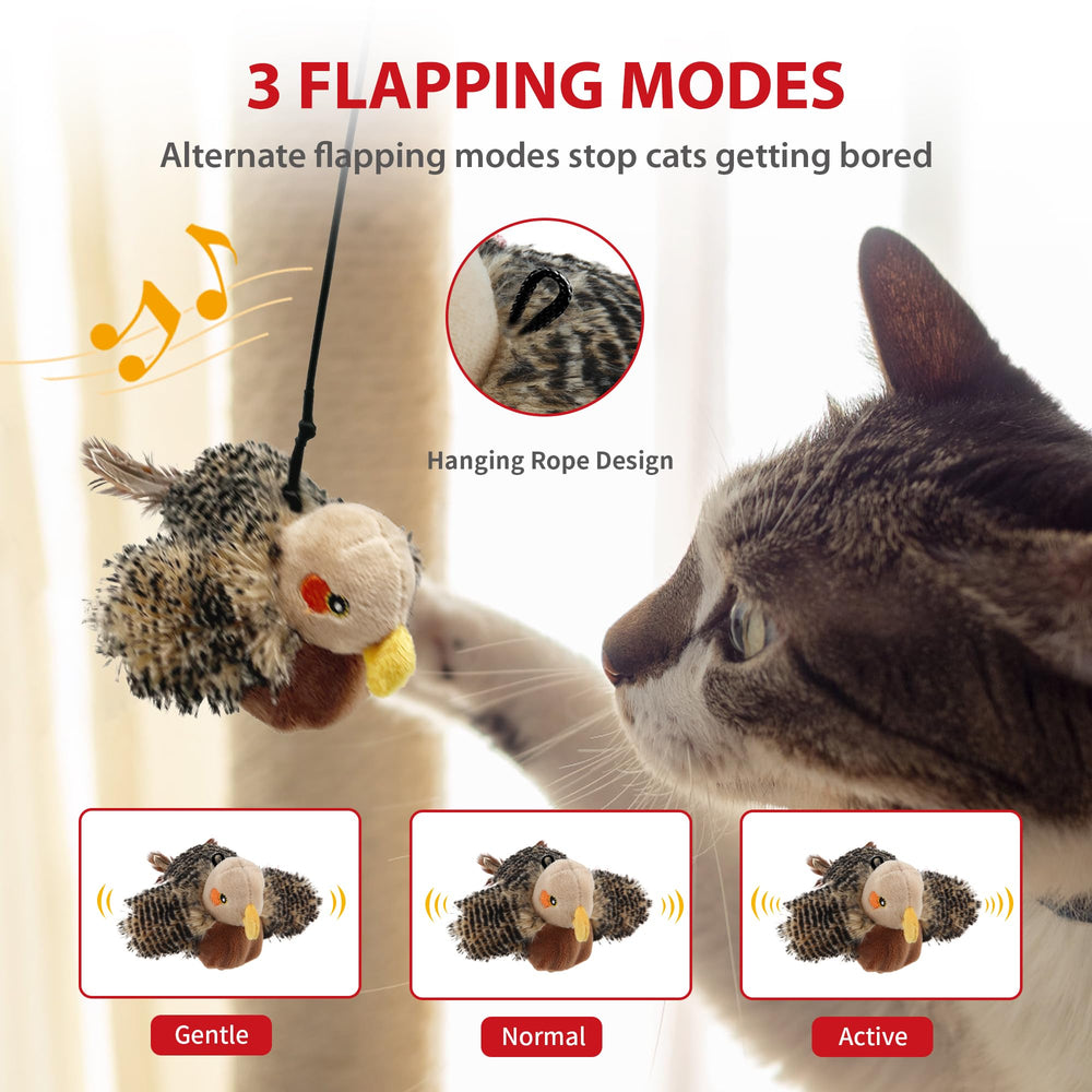 PETGEEK Gigwi Flappy Bird Toy in chirping action encourages active hunting behavior.