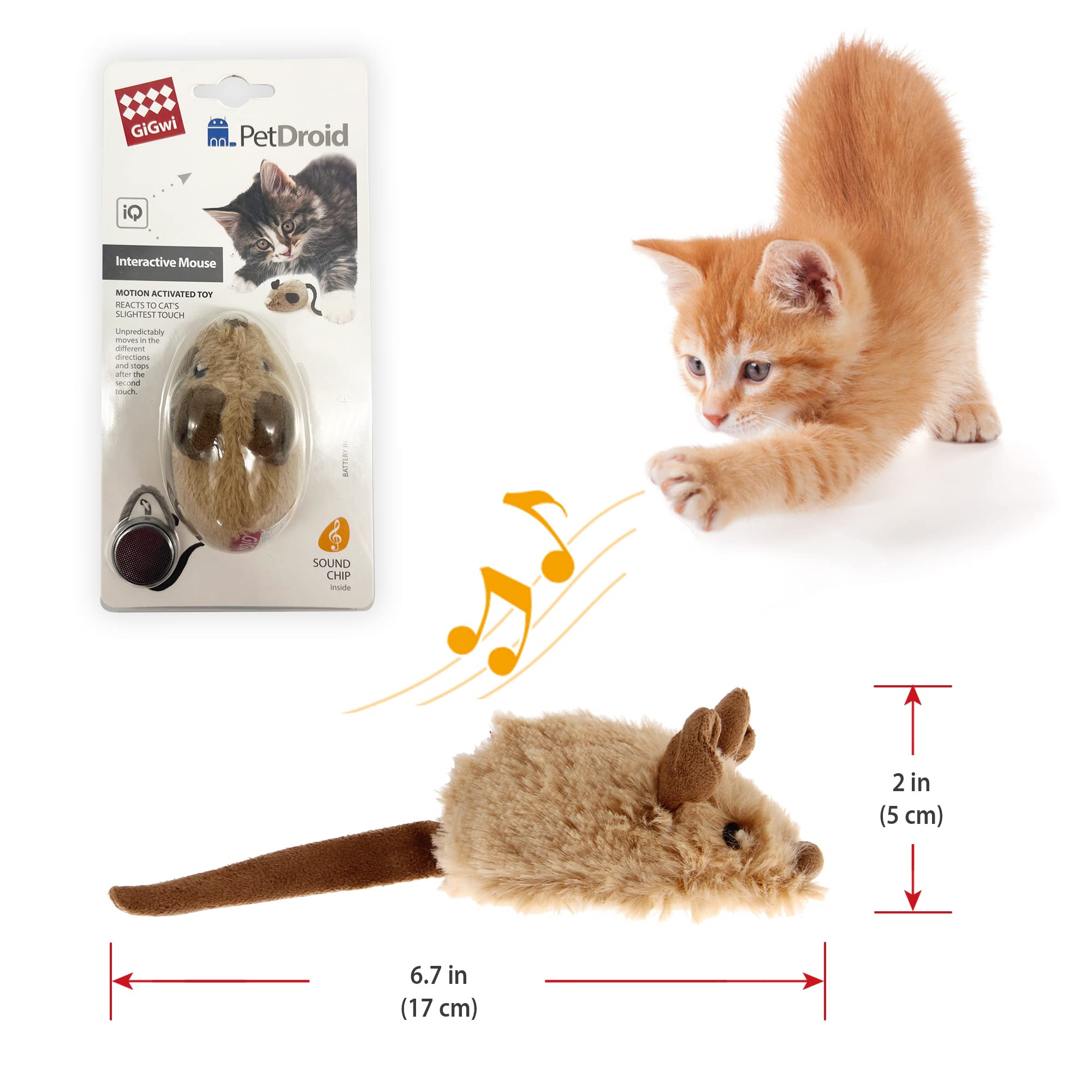 Gigwi mouse with sound chip demonstrates realistic movement to encourage hunting-inspired play