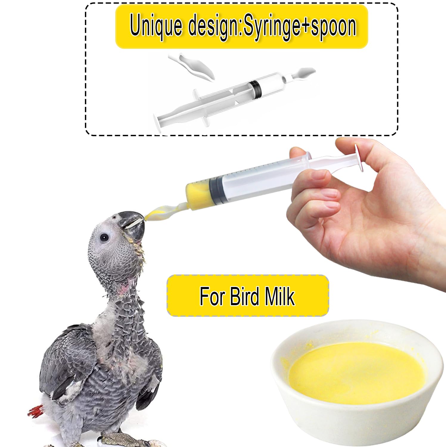 Giiiiump syringe with spoon tip enables precise portioning for soft foods.