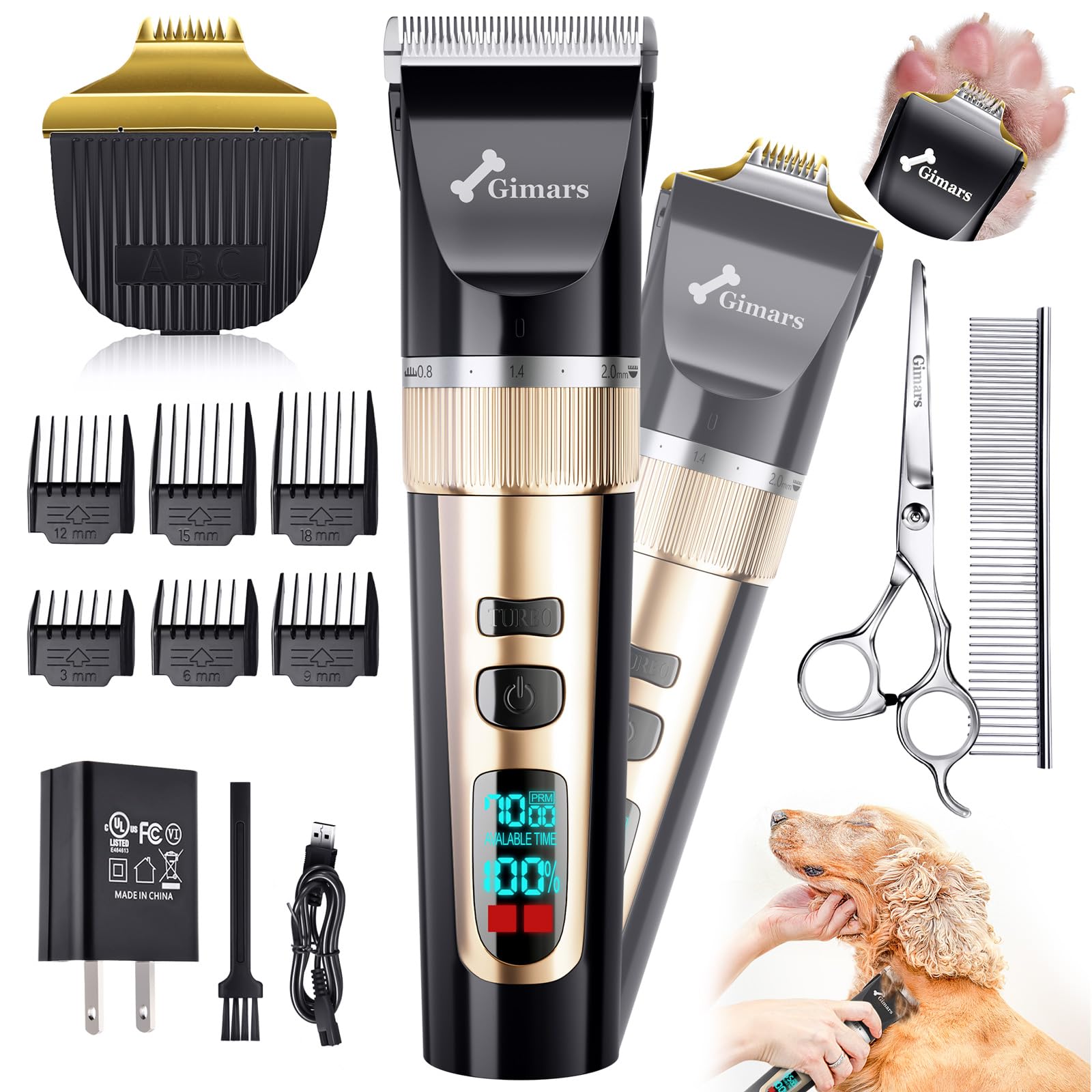 Gimars 4-in-1 dog grooming clippers front view for versatile home grooming.