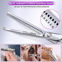 Gimars 6-in-1 dog grooming scissors set with two straight blades showcases versatile grooming options