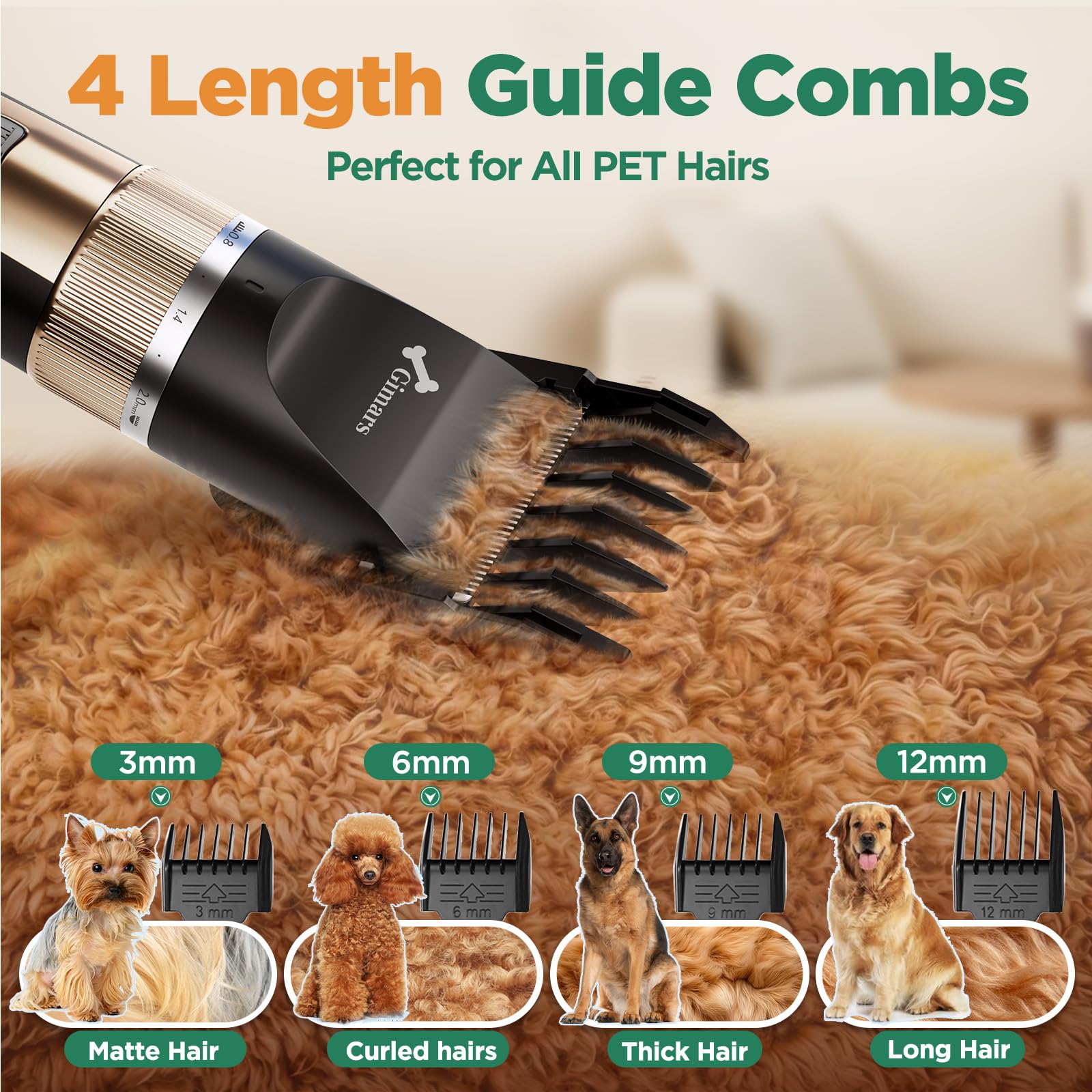 Gimars clipper attachments guide-combs arrangement for versatile pet styles.