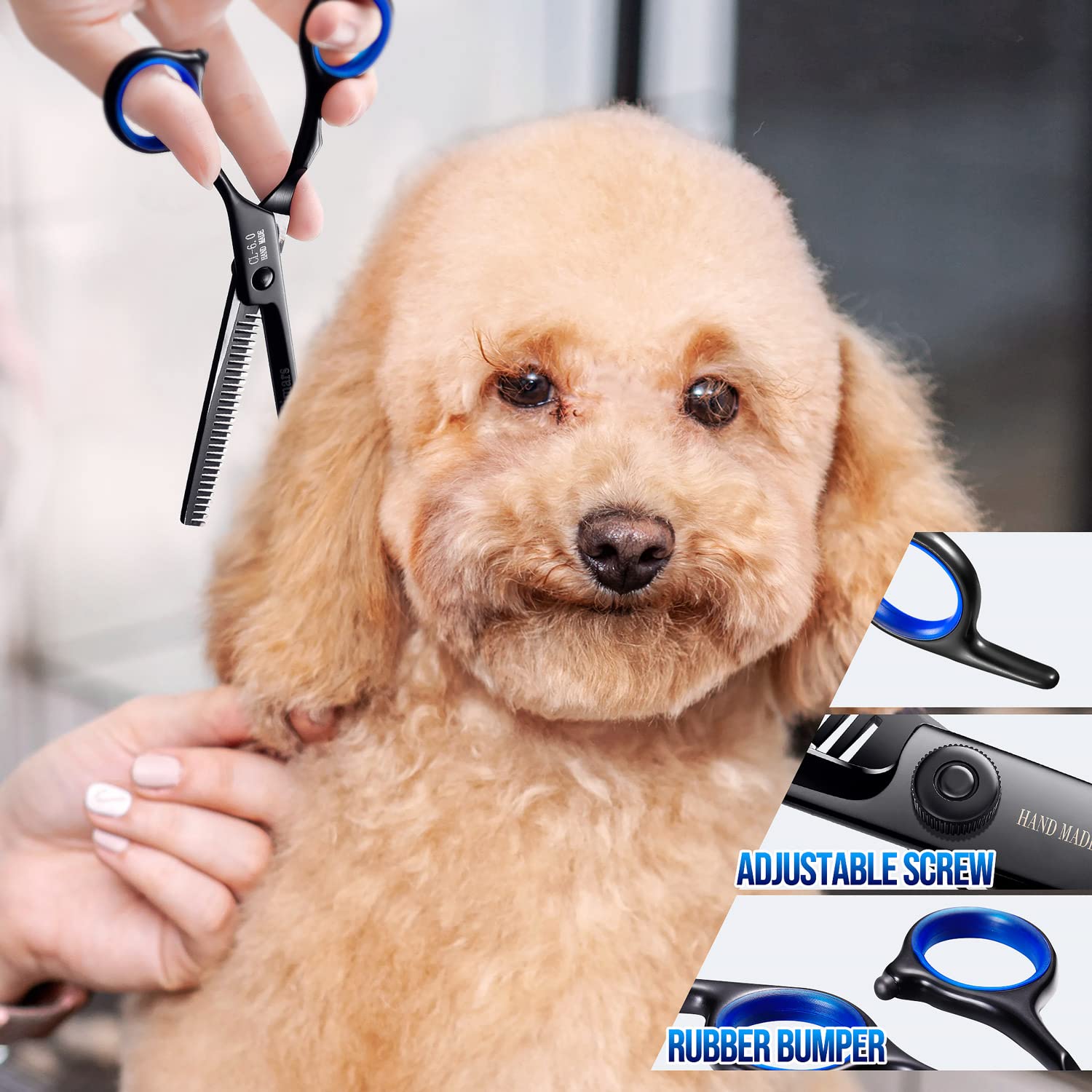 Gimars dog grooming scissors ergonomic handles for comfortable long sessions.