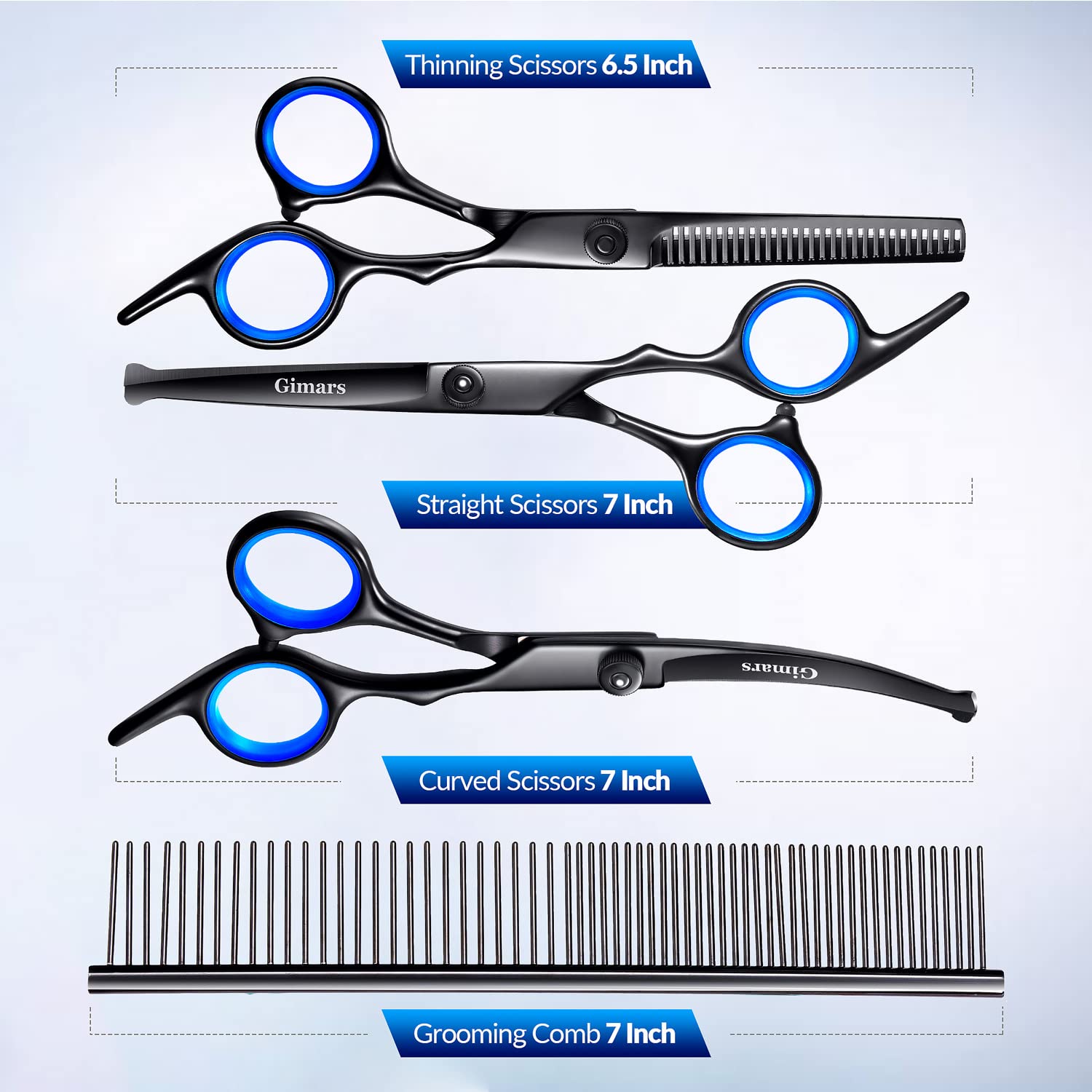 Gimars dog grooming scissors grooming comb for quick detangling and prep.