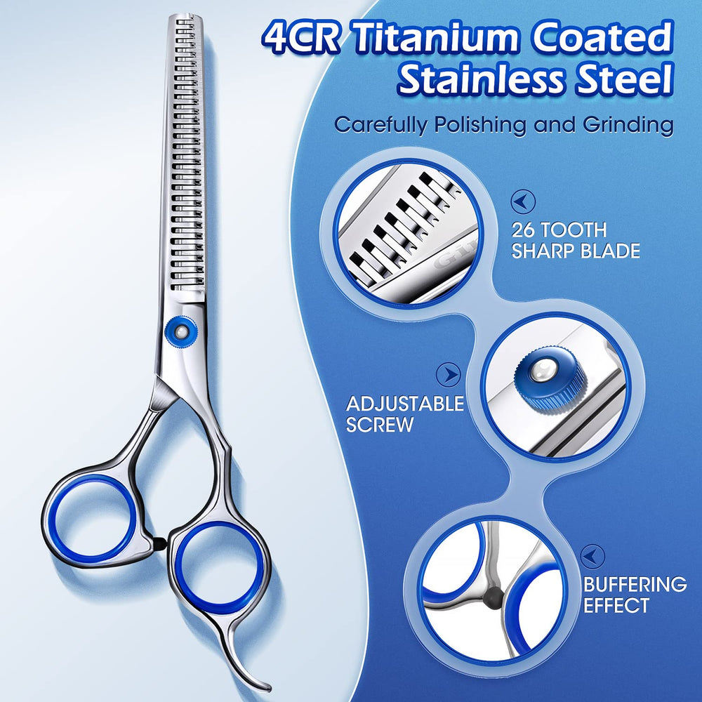 Gimars curved blade scissors for safe contouring around ears and eyes.
