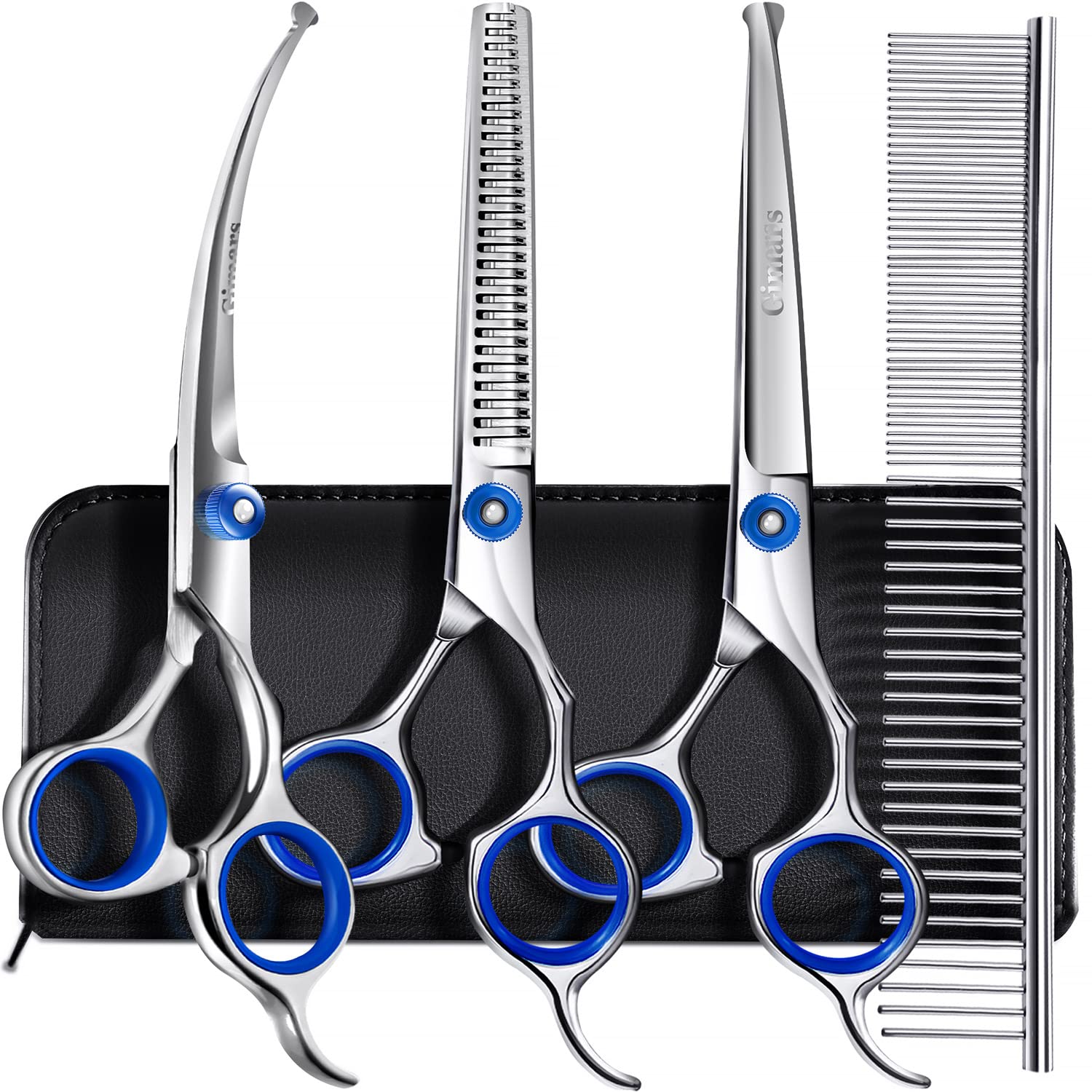 Gimars professional grooming scissors straight blade for precise, smooth fur trimming.
