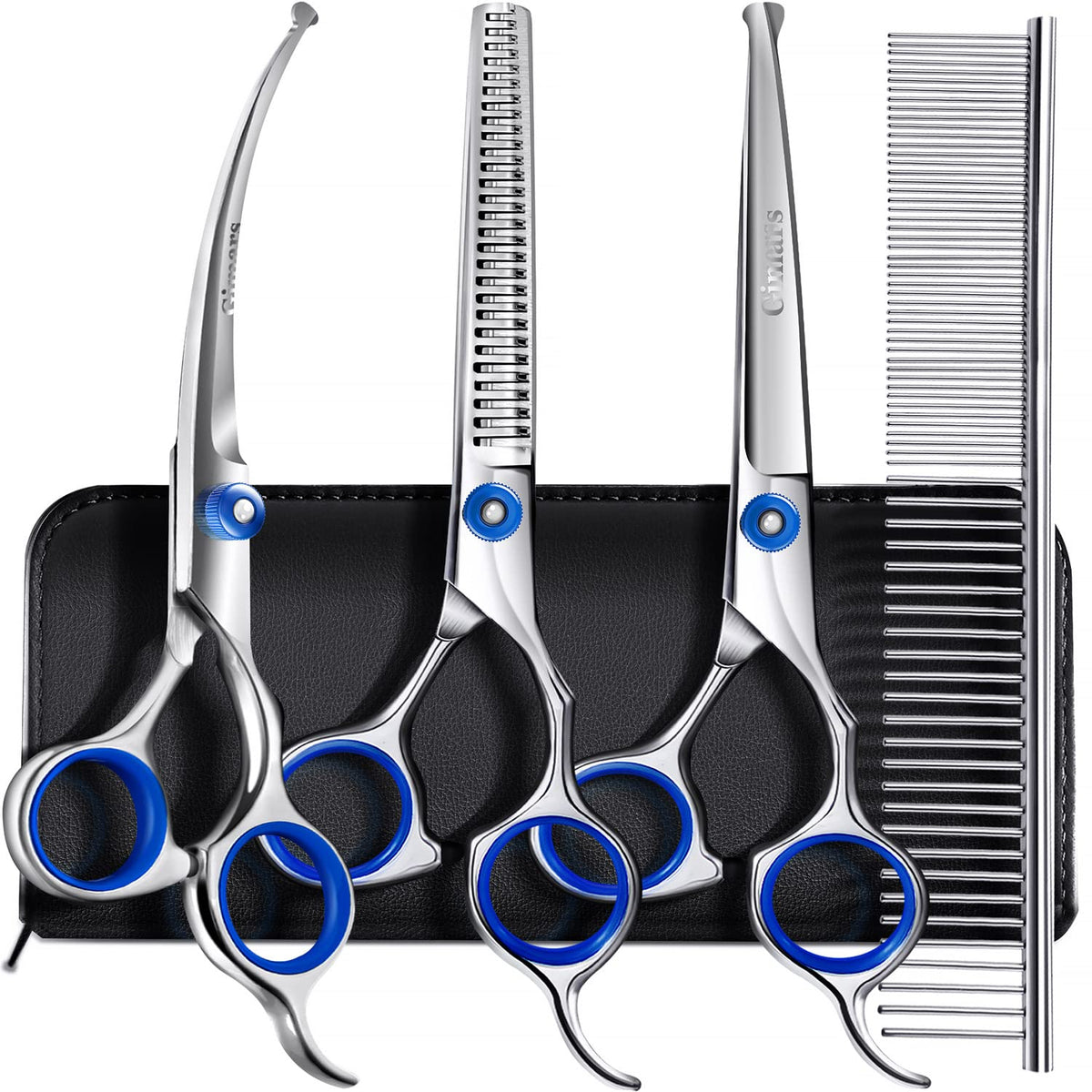 Gimars professional grooming scissors straight blade for precise, smooth fur trimming.