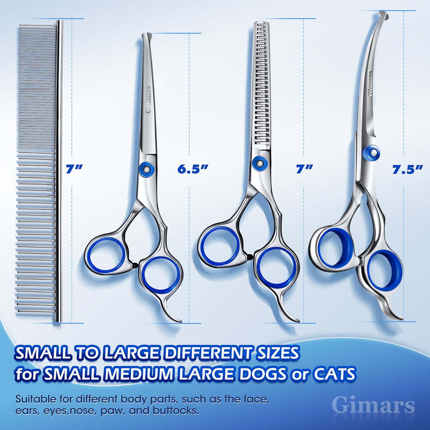 Gimars thinning blade scissors for texture and blended coats.