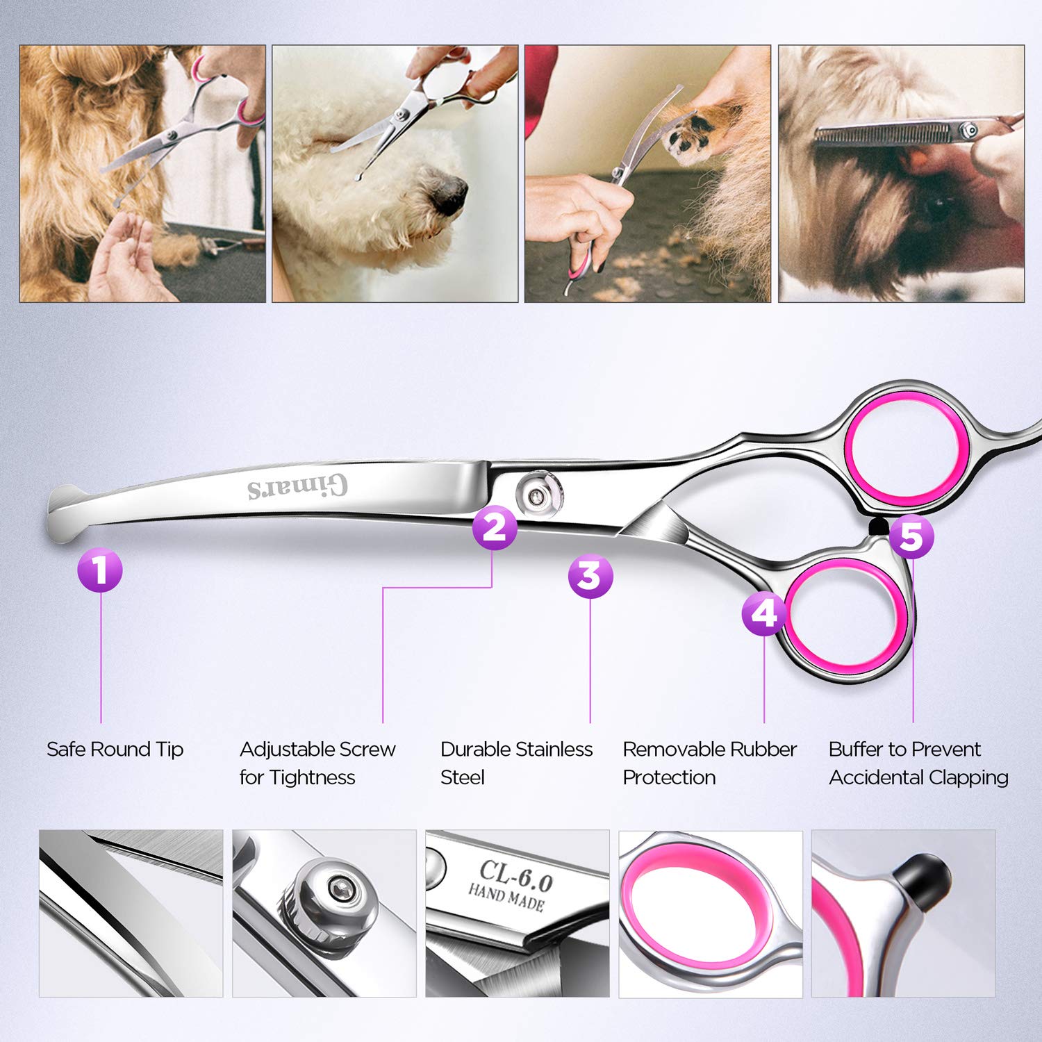 Gimars safety round-tip dog grooming scissors protect pets during trimming