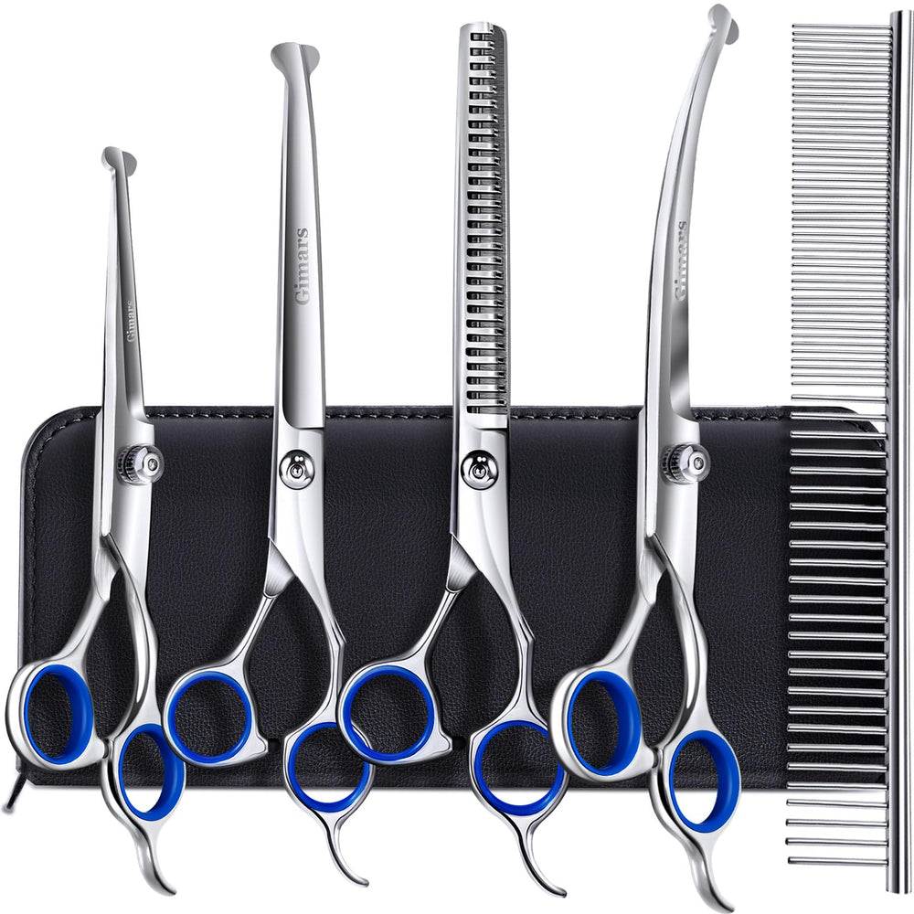 Gimars 6-in-1 titanium-coated scissors front view for precise pet grooming