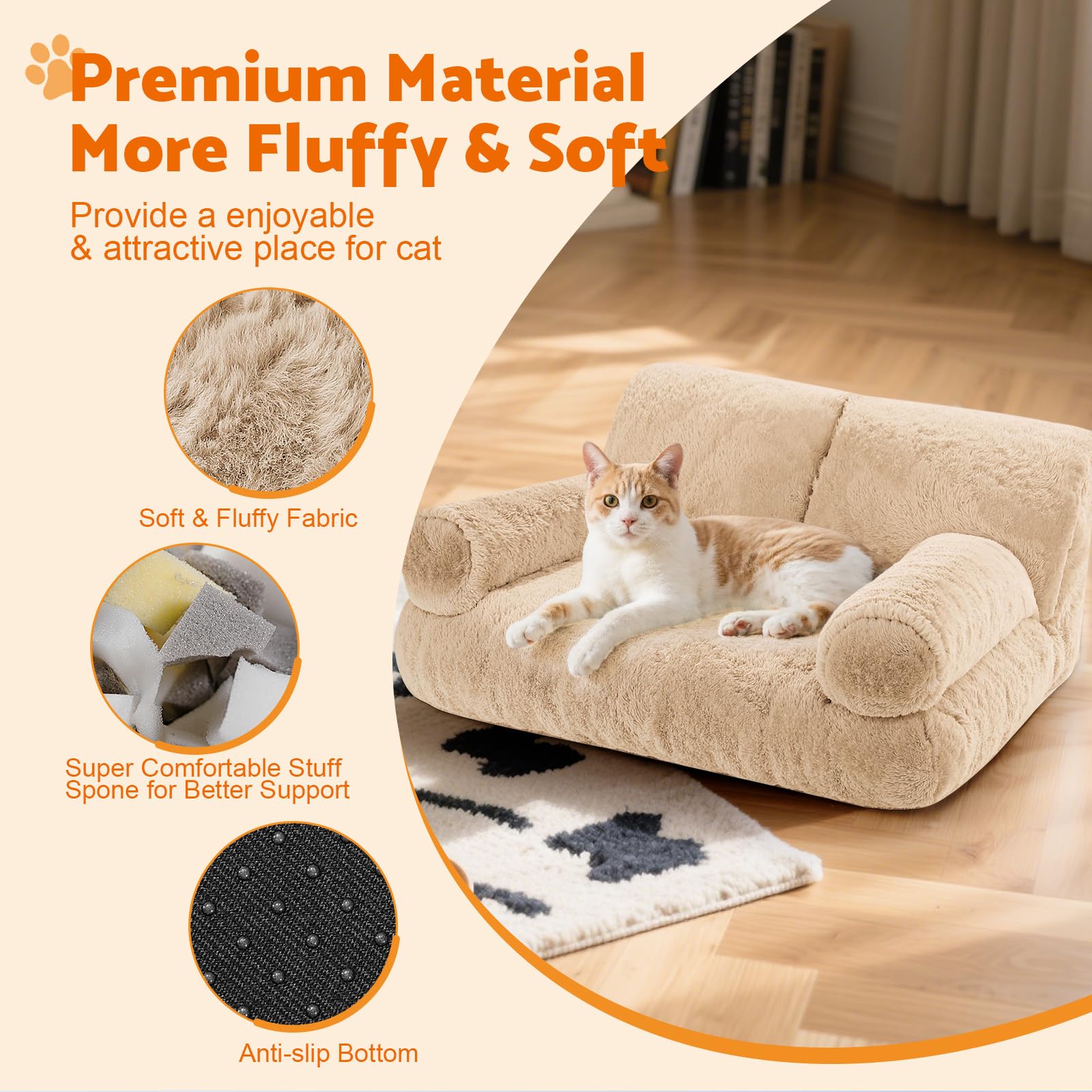 Gimars Upgrade Large Cat Bed premium-materials combine foam and faux fur warmth